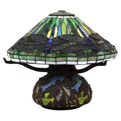 Tiffany Style Leaded Glass Table Lamp with Dragonfly Pattern 20thC