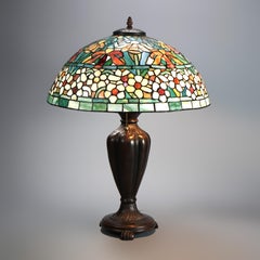 Tiffany Style Leaded Stained Glass Lamp with Floral Pattern 20thC