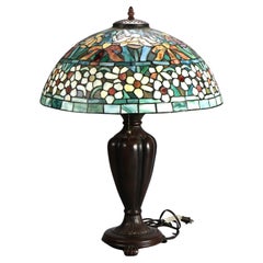 Tiffany Style Leaded Stained Glass Lamp with Floral Pattern 20thC