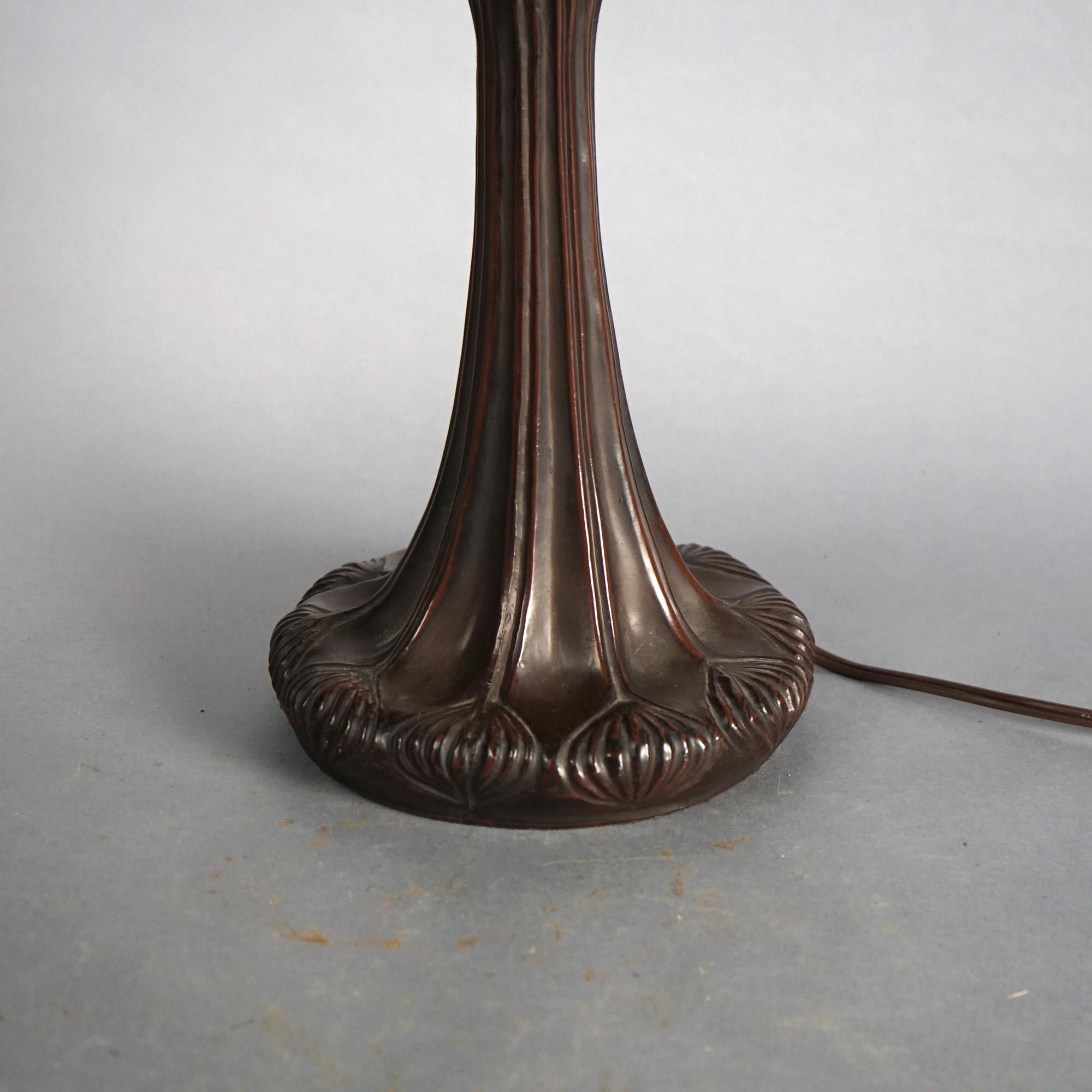 Tiffany Style Leaded Stained Glass Lamp with Flower & Cardinal Pattern 20th 3