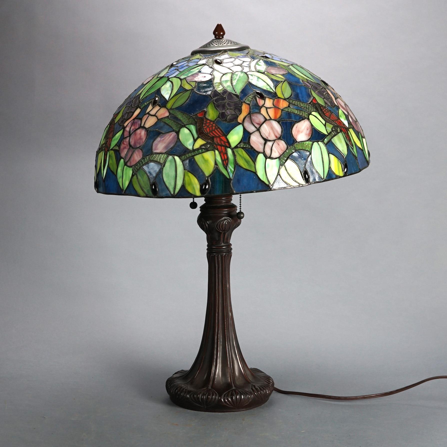 stained glass cardinal lamp