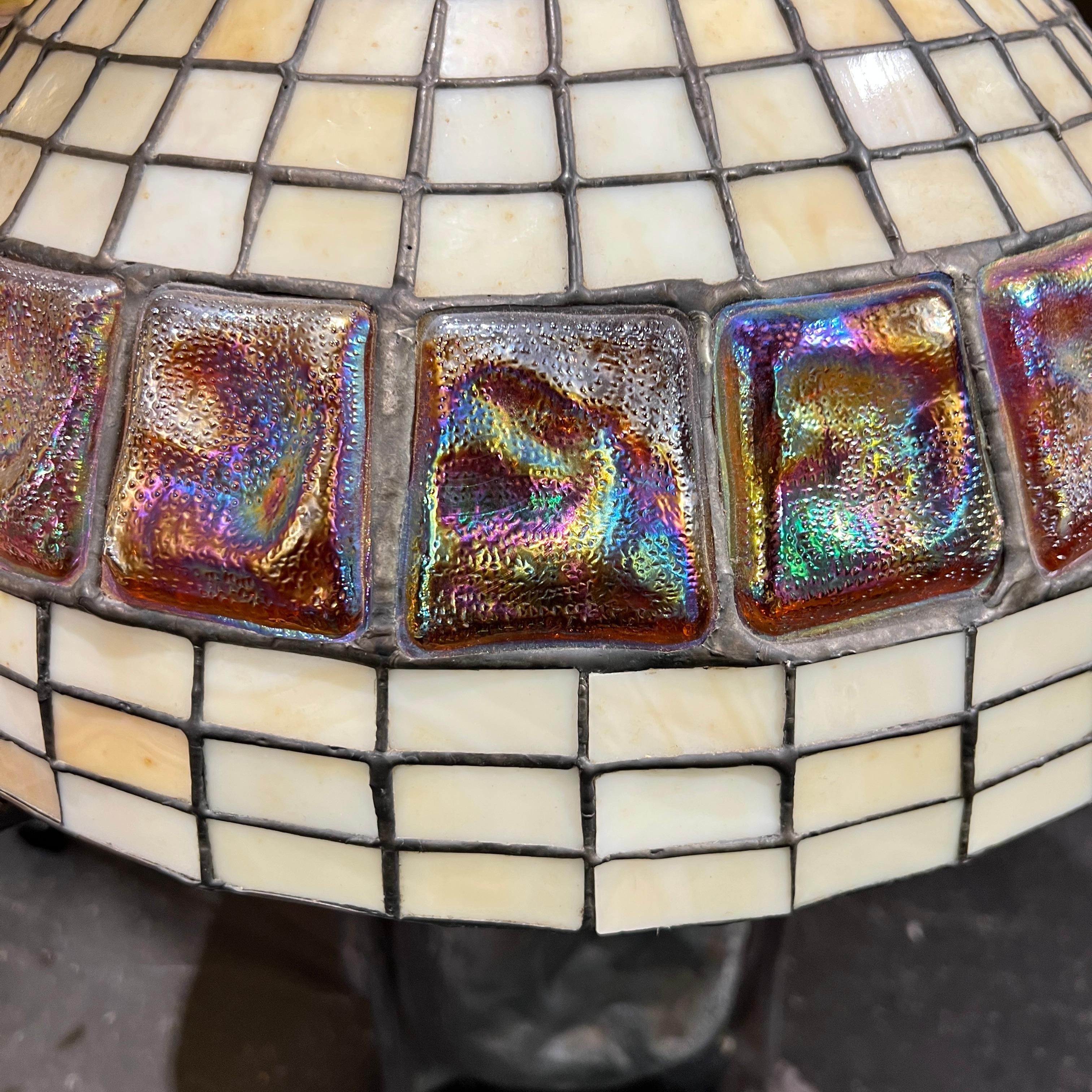 Tiffany Style Leaded Turtle Back Glass and Bronze Table Lamp For Sale 5