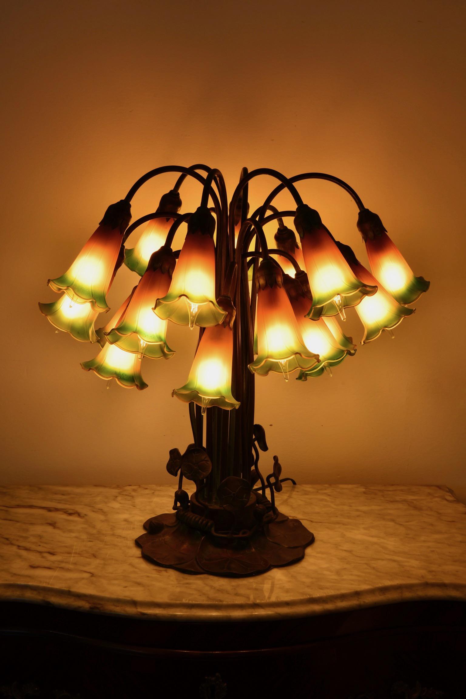 Bronze Tiffany Style Lily Table Lamp For Sale