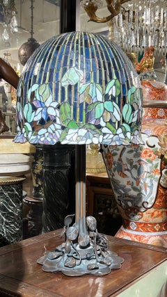 Tiffany Style Lotus Flower and Lily Leaded Glass Table Lamp