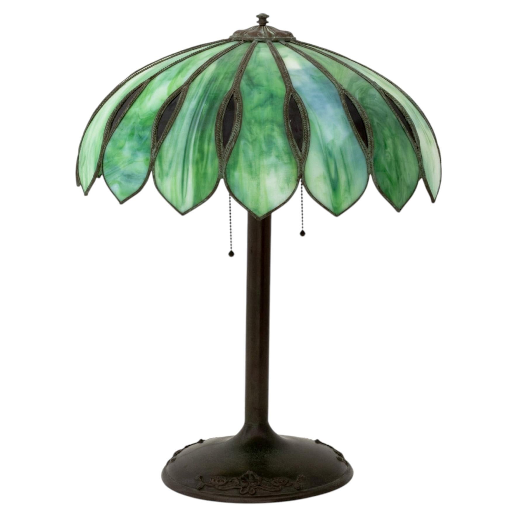 Tiffany Style Vintage Slag Glass Table Lamp, Art Nouveau