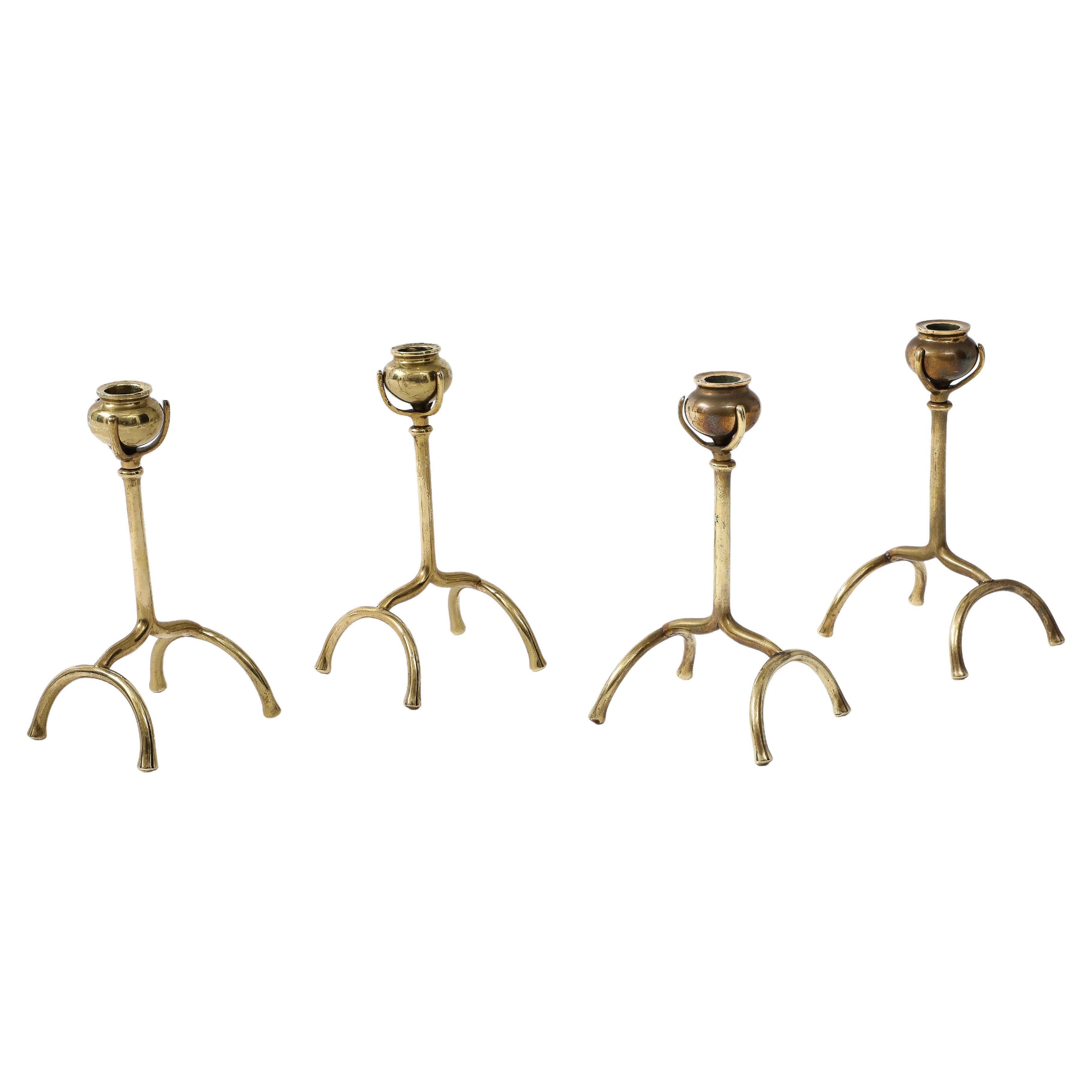 Tiffany Style Solid Brass Modern Candle Holders Set Of 4 For Sale