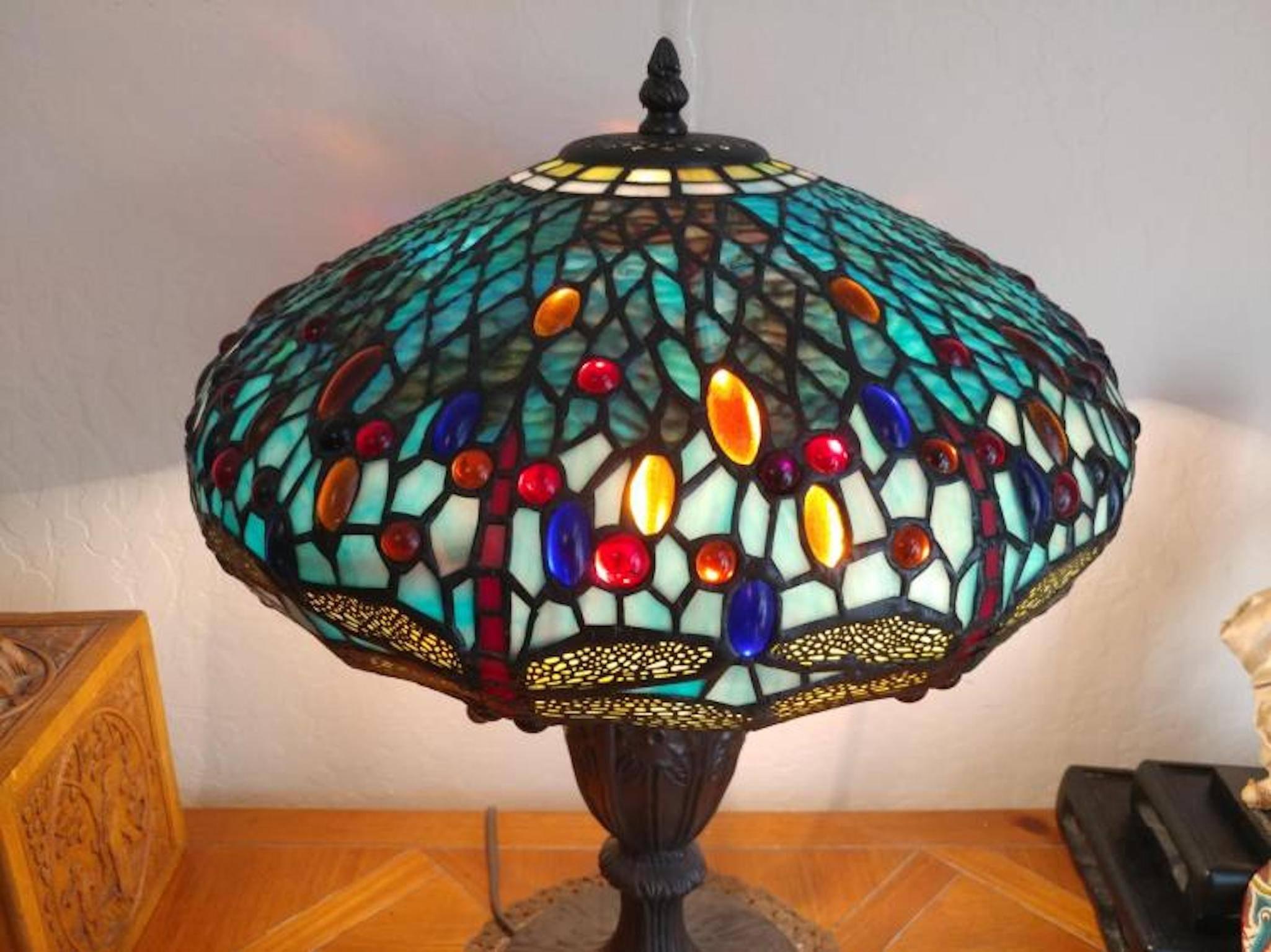 20th Century Tiffany Style Stain Glass Table Lamp