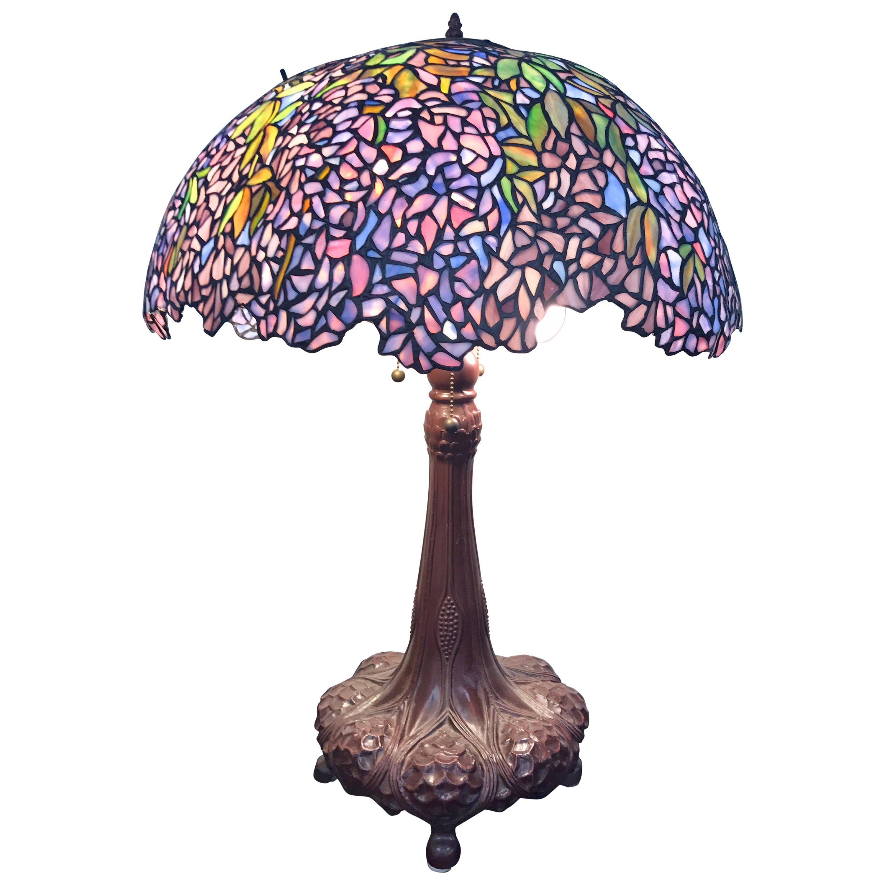 Tiffany Style Stained Glass Art Nouveau Art Glass Table Lamp at 1stDibs