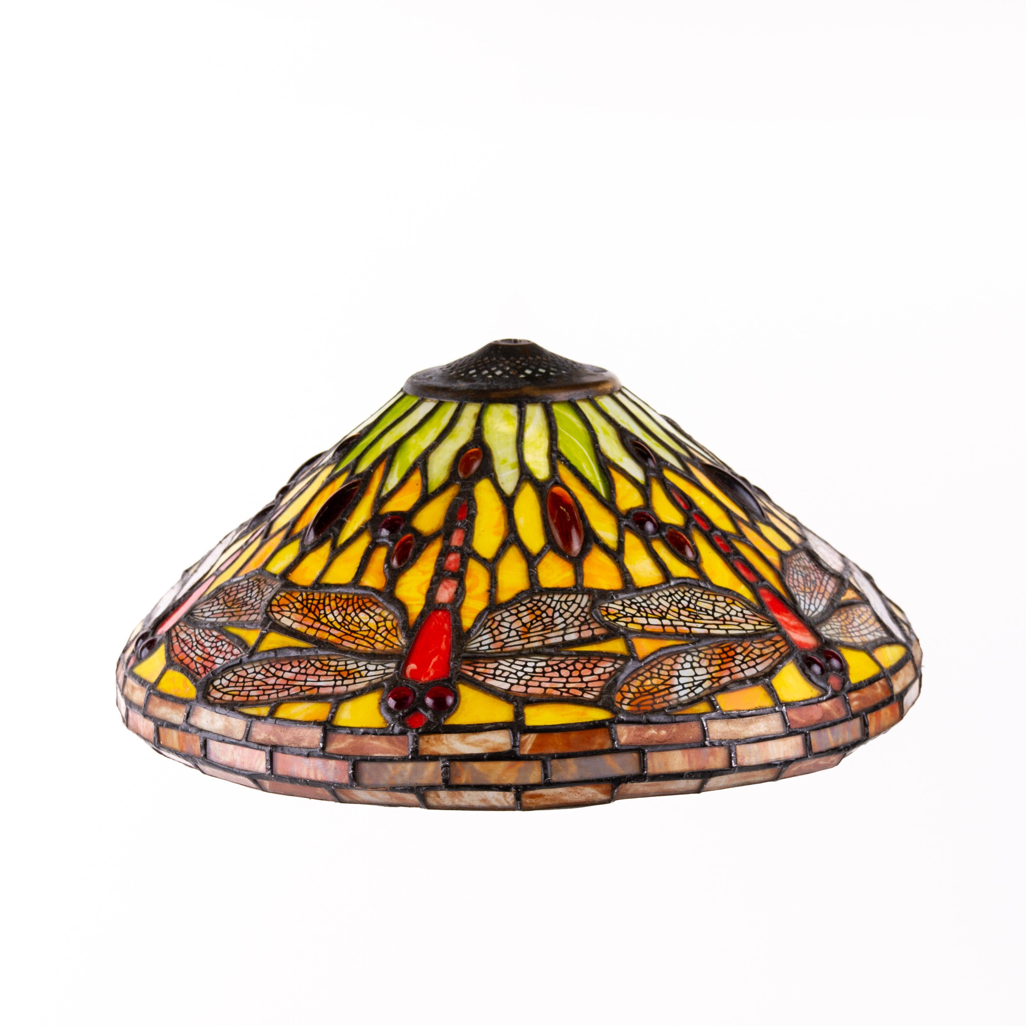 20th Century Tiffany Style Stained-Glass Dragonfly Lamp Shade 