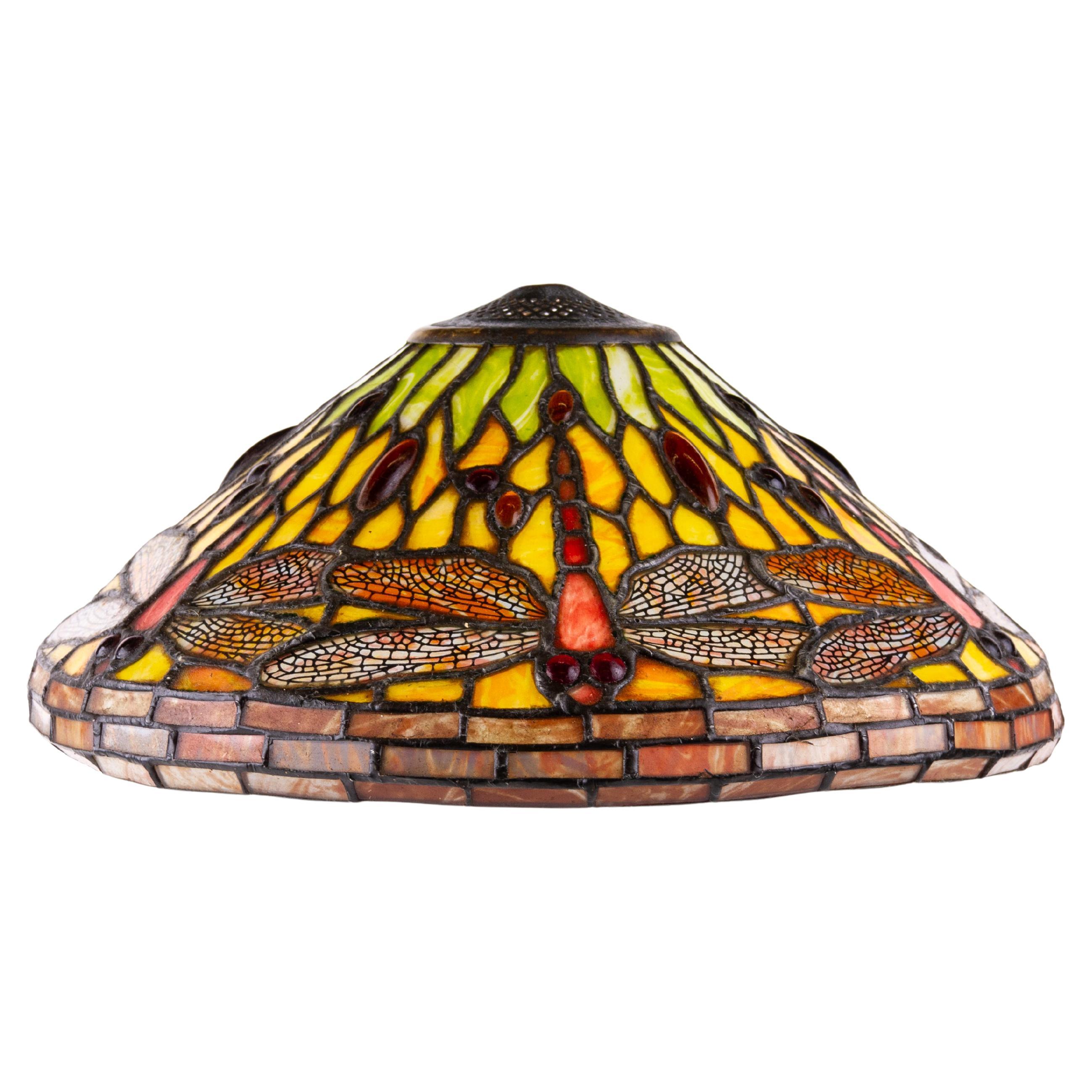 Tiffany Style Stained-Glass Dragonfly Lamp Shade  For Sale