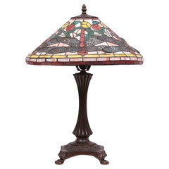 Tiffany style stained Glass Dragonfly Table lamp 1980s  