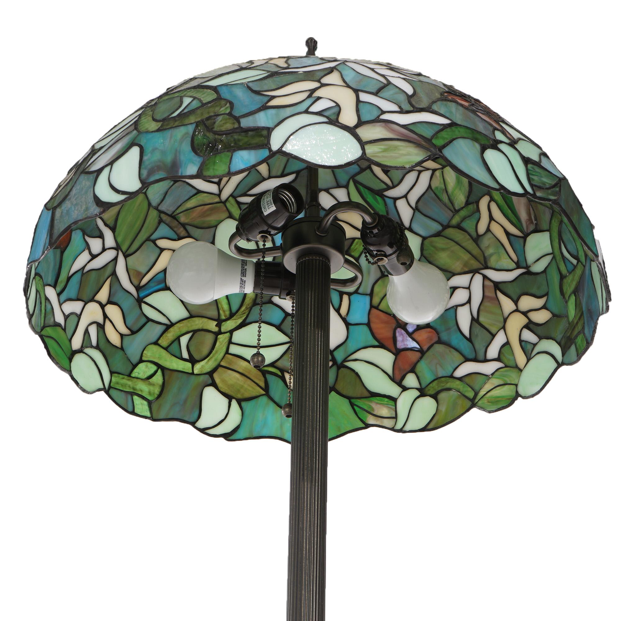Tiffany Style Stained Glass Floor Lamp with Flower & Hummingbird 20thC 2
