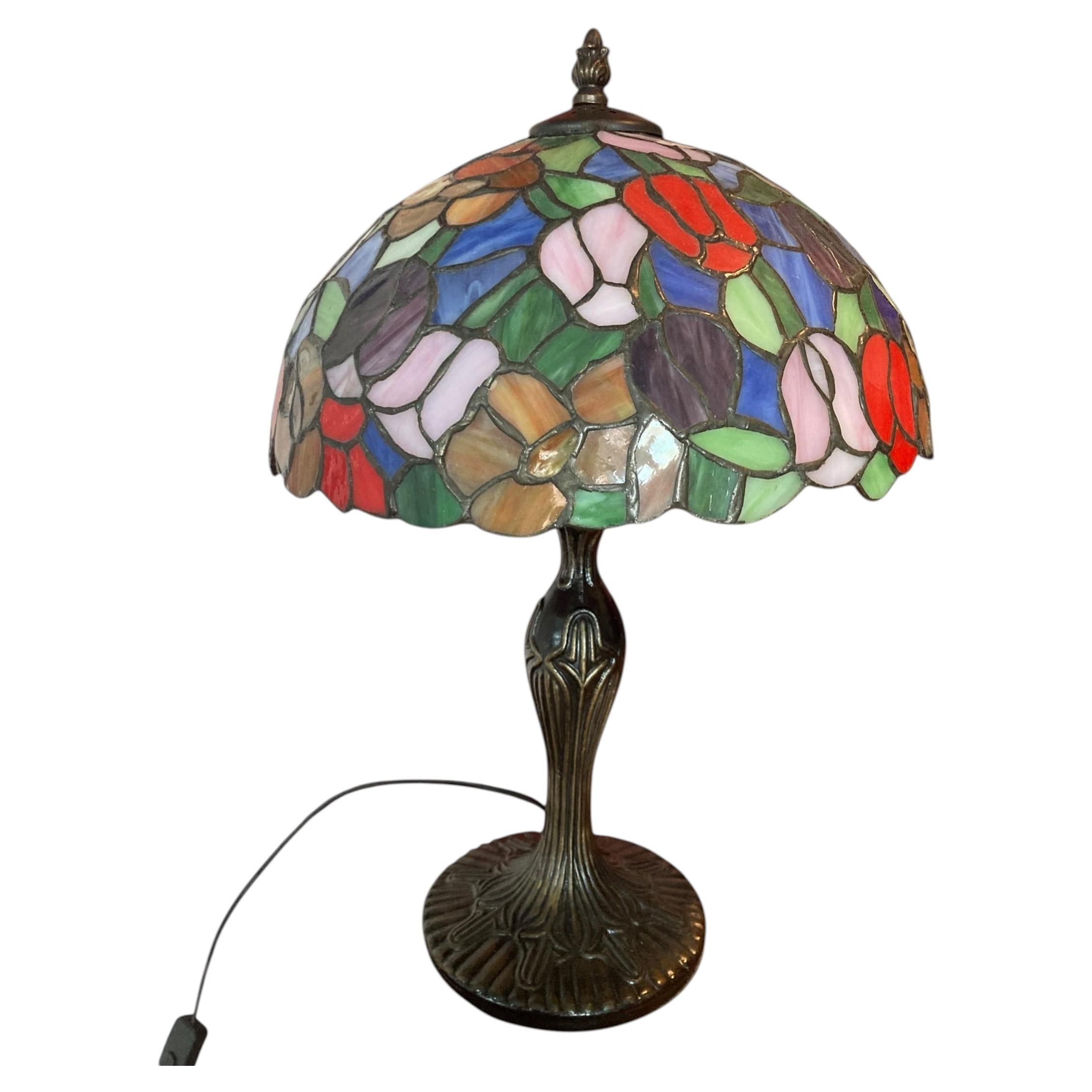 Tiffany Style Stained Glass Table Lamp, Art Nouveau Floral Design