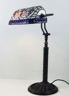 Tiffany Style Stained Glass Table Lamp or Desk Lamp, 1950s