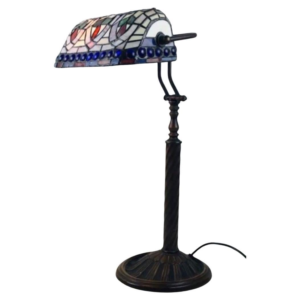 Tiffany Style Stained Glass Table Lamp or Desk Lamp, 1950s