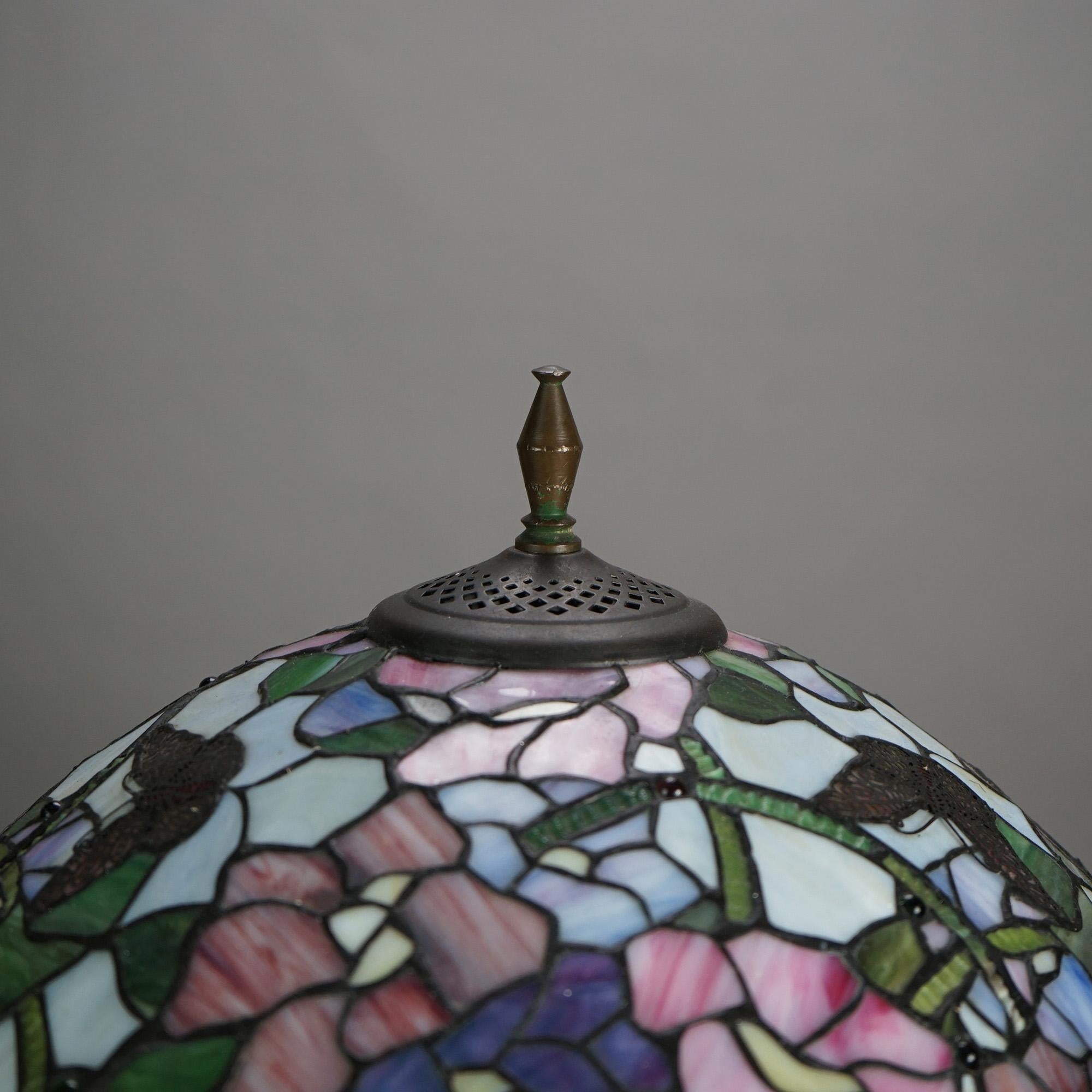 Tiffany Style Stained Glass Table Lamp with Flower & Butterfly Pattern 20thC 2