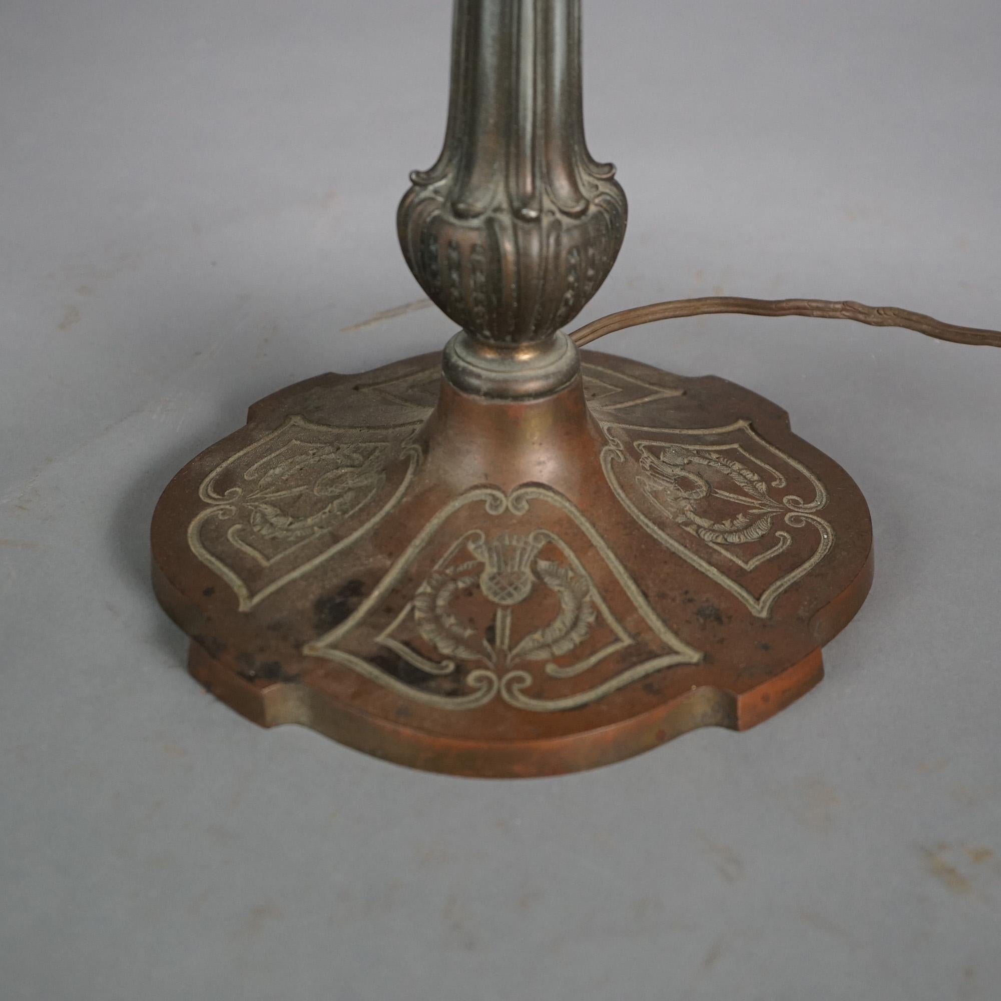 Tiffany Style Stained Glass Table Lamp with Flower & Butterfly Pattern 20thC 4