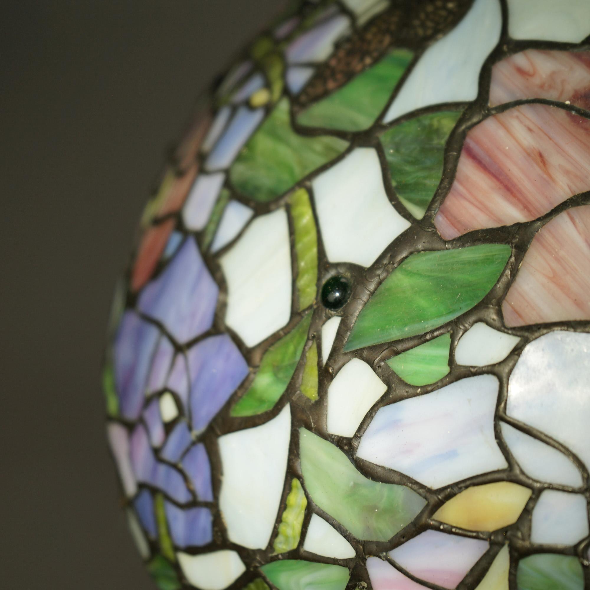 Tiffany Style Stained Glass Table Lamp with Flower & Butterfly Pattern 20thC 5