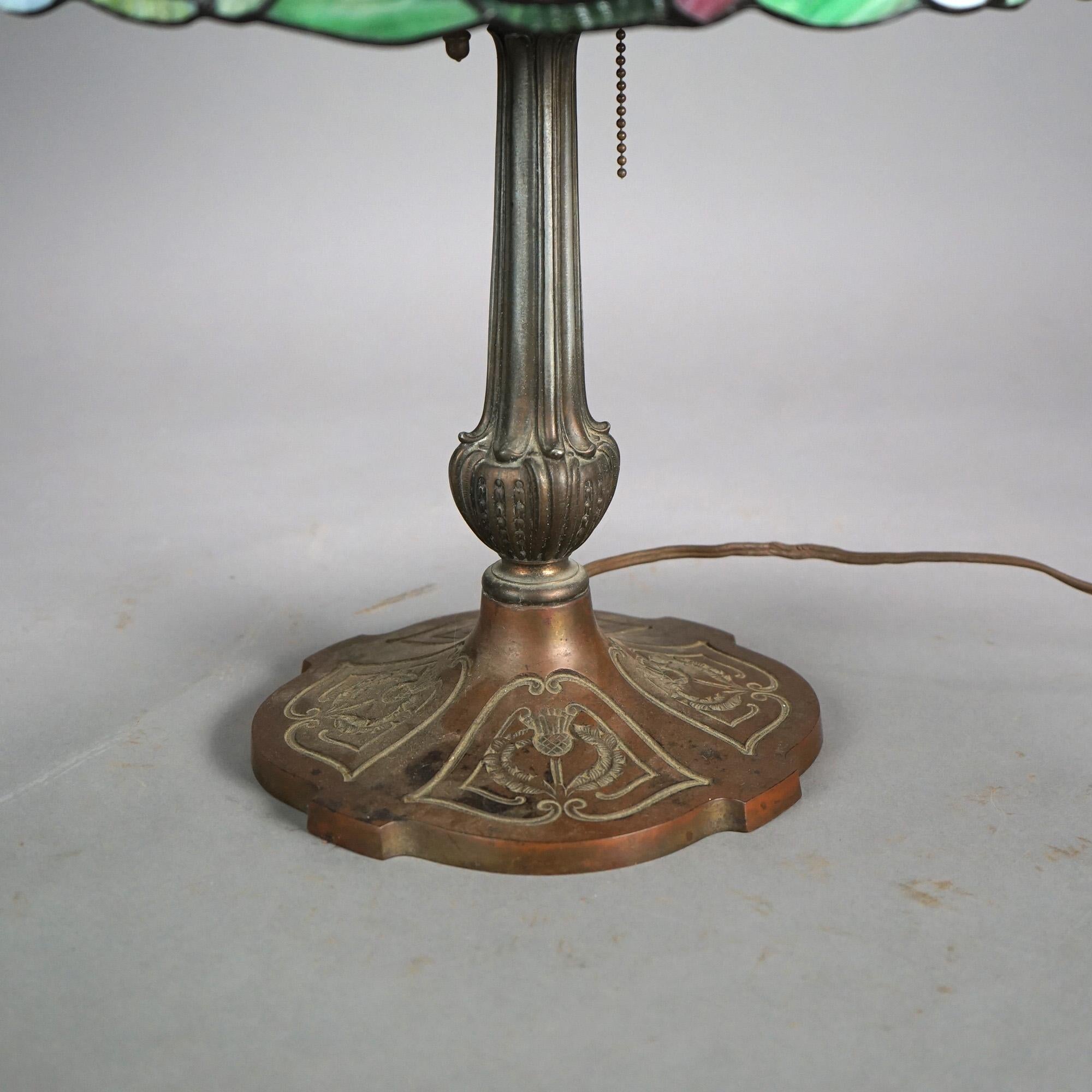 Tiffany Style Stained Glass Table Lamp with Flower & Butterfly Pattern 20thC 1