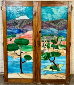 Tiffany-style Stained Glass Window Panel Shutter Doors