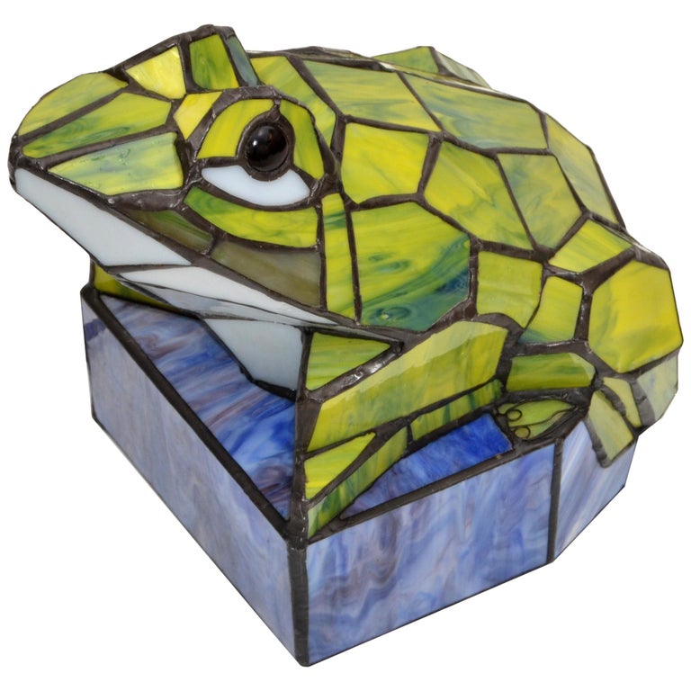 Stained Green Art Glass Frog Table Lamp Animal Sculpture Lamp For Sale