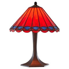 Tiffany Style Table Lamp in Metal and Stained Glass 1950s