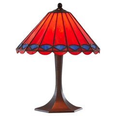 Retro Tiffany Style Table Lamp in Metal and Stained Glass 1950s