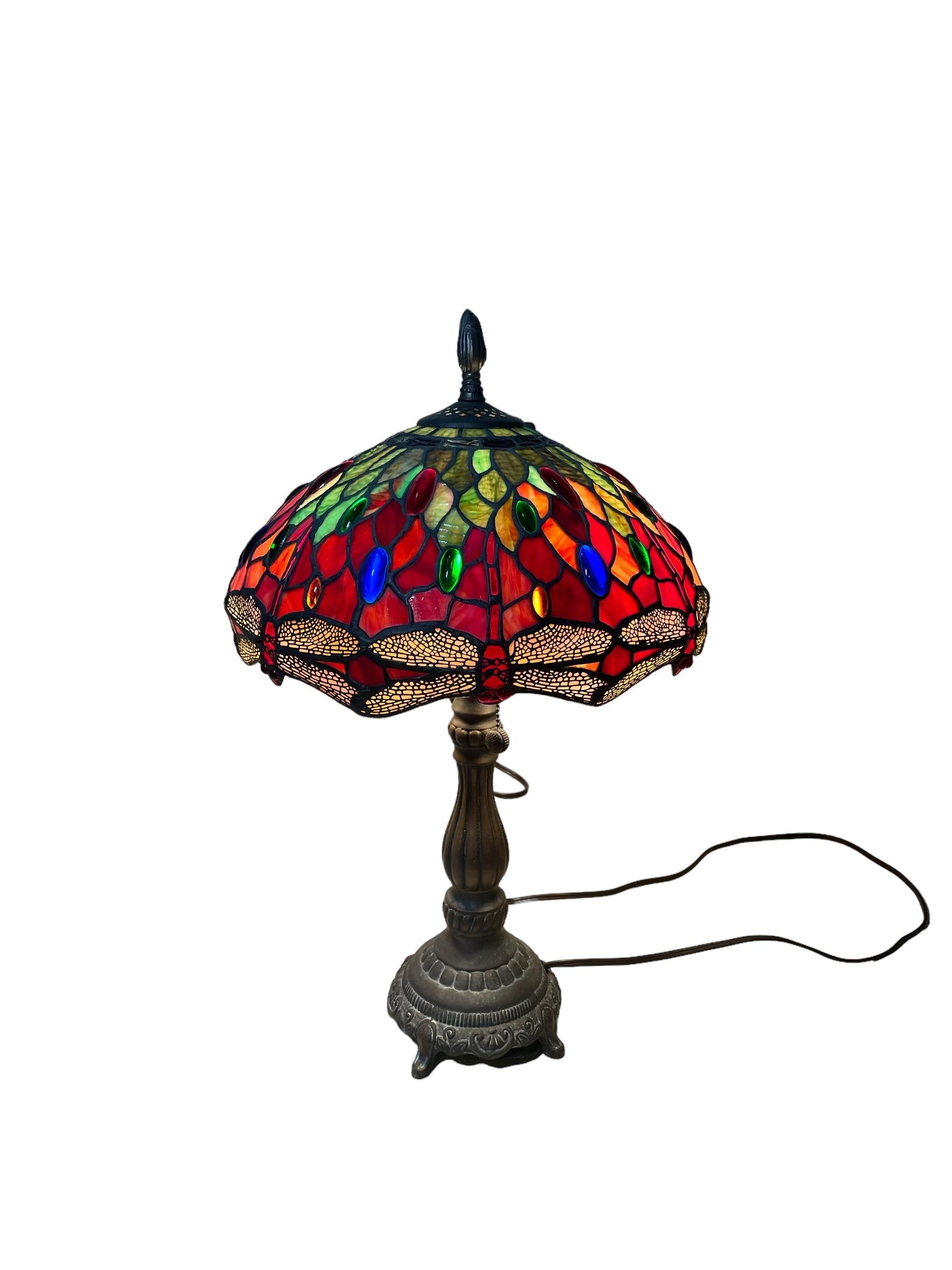 Tiffany Style Table Lamp With Dragonflies Design For Sale 1