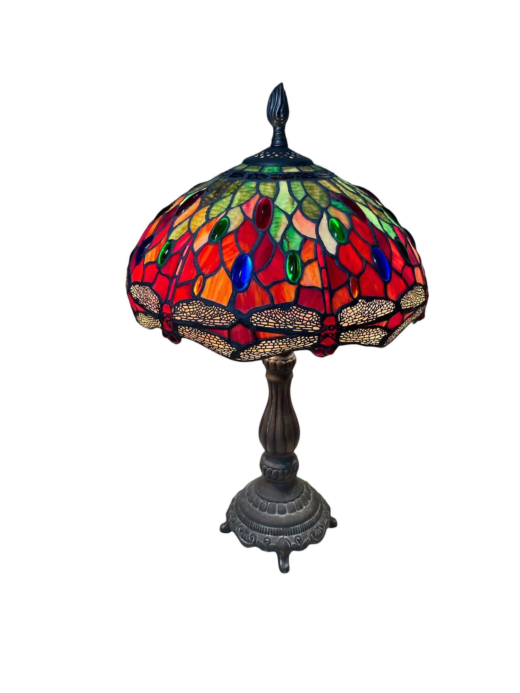 Tiffany Style Table Lamp With Dragonflies Design For Sale 8