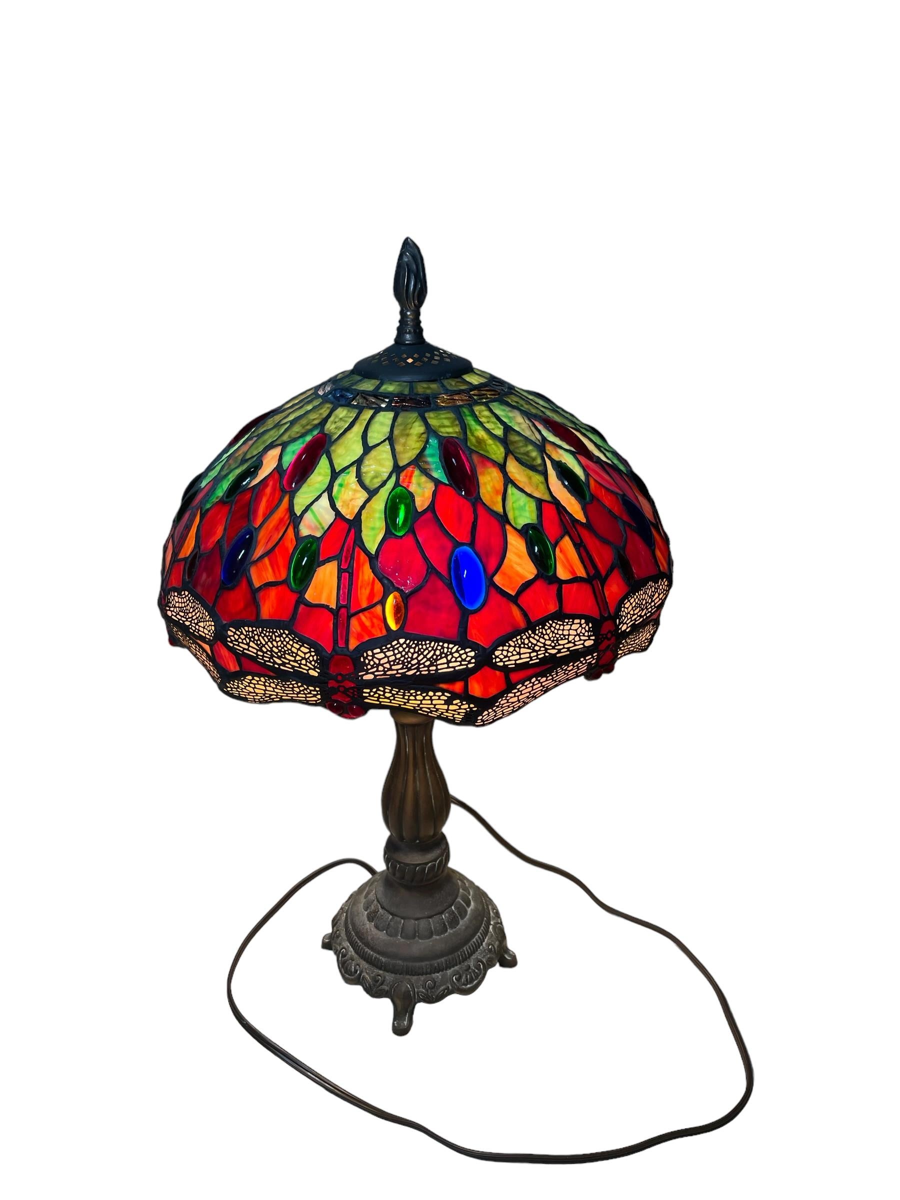 American Classical Tiffany Style Table Lamp With Dragonflies Design For Sale