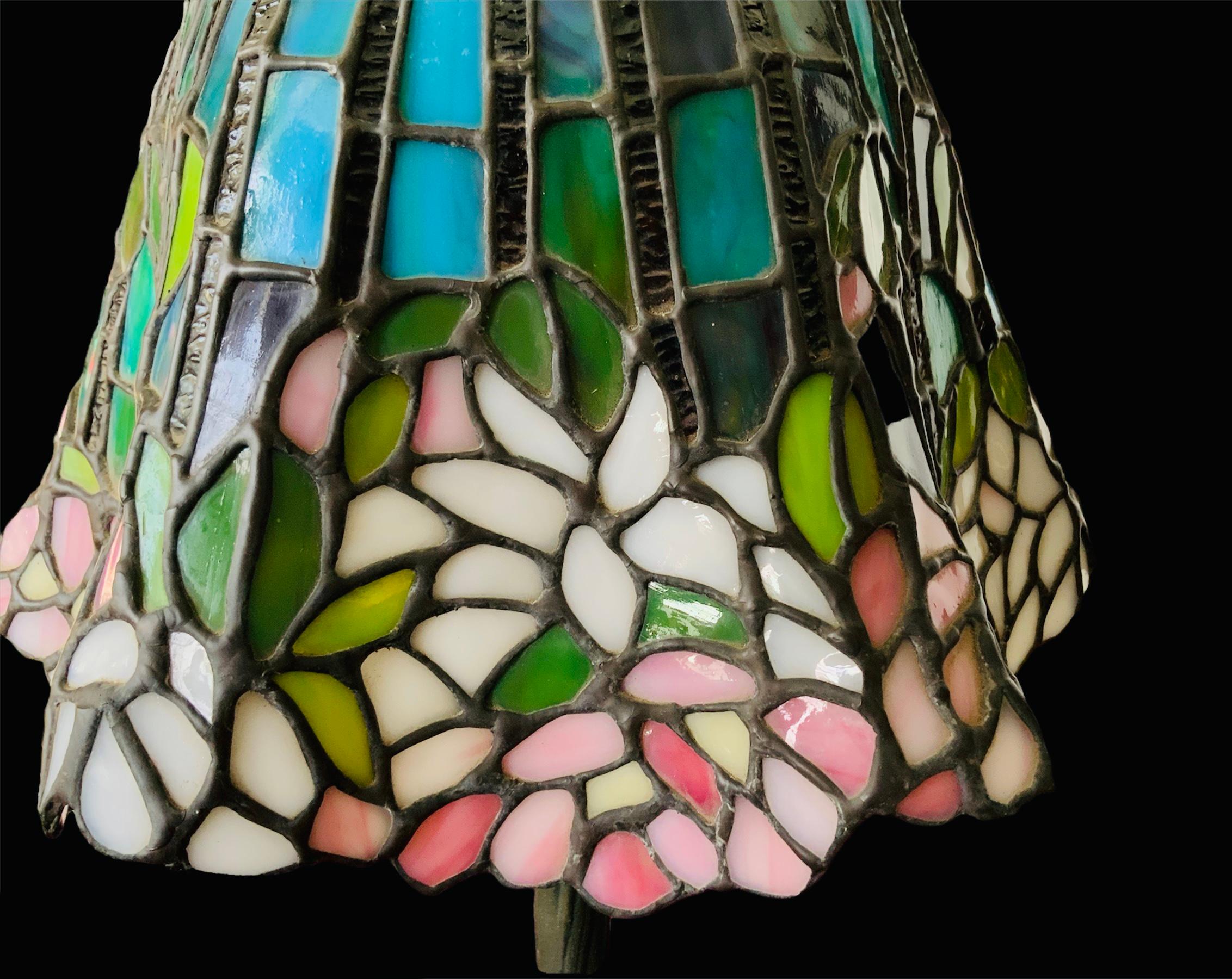 20th Century Tiffany Style Table Lamp with Wisteria Flowers Design