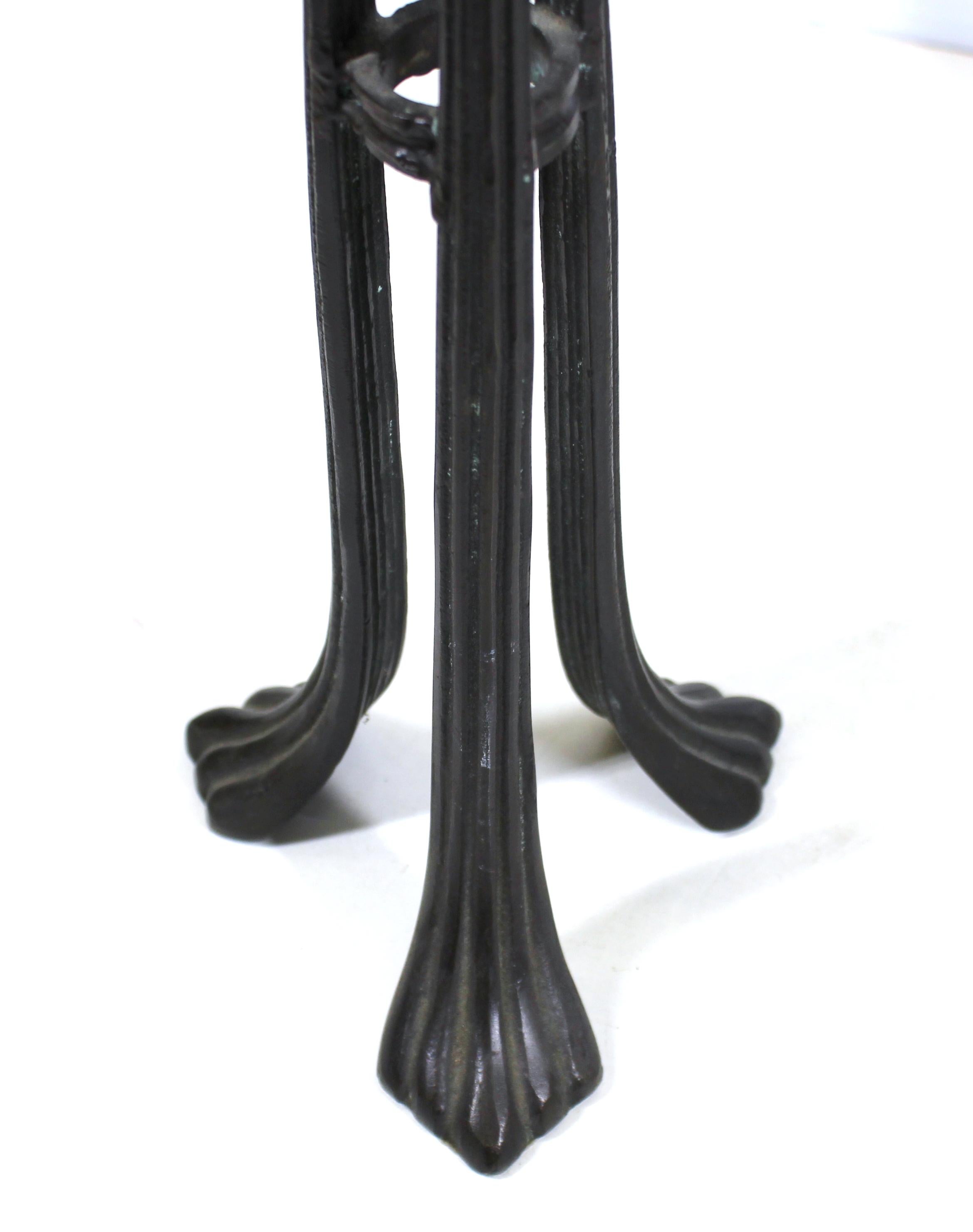 Aesthetic Movement Tiffany Style Tripod Bronze Candlesticks