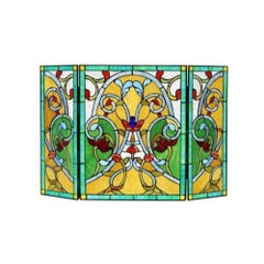 Tiffany-Style Victorian 3 Pieces Folding Fireplace Screen