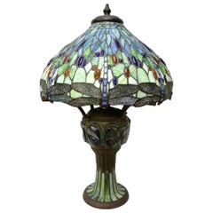 Tiffany Style Vintage Stained Glass Bronze Lamp