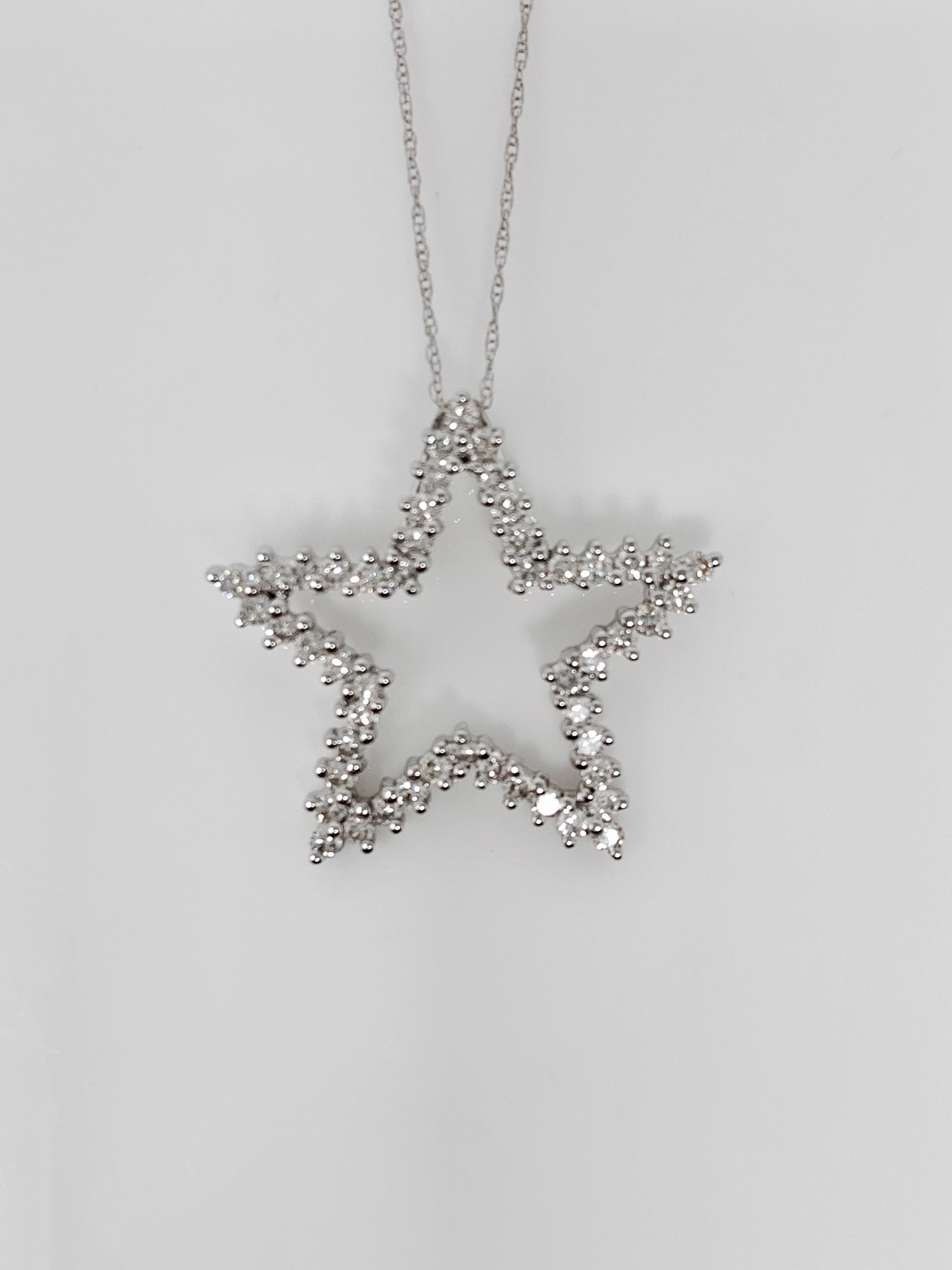 Pendentif étoile blanche en diamants ronds et brillants de style Tiffany.  Neuf - En vente à New York, NY