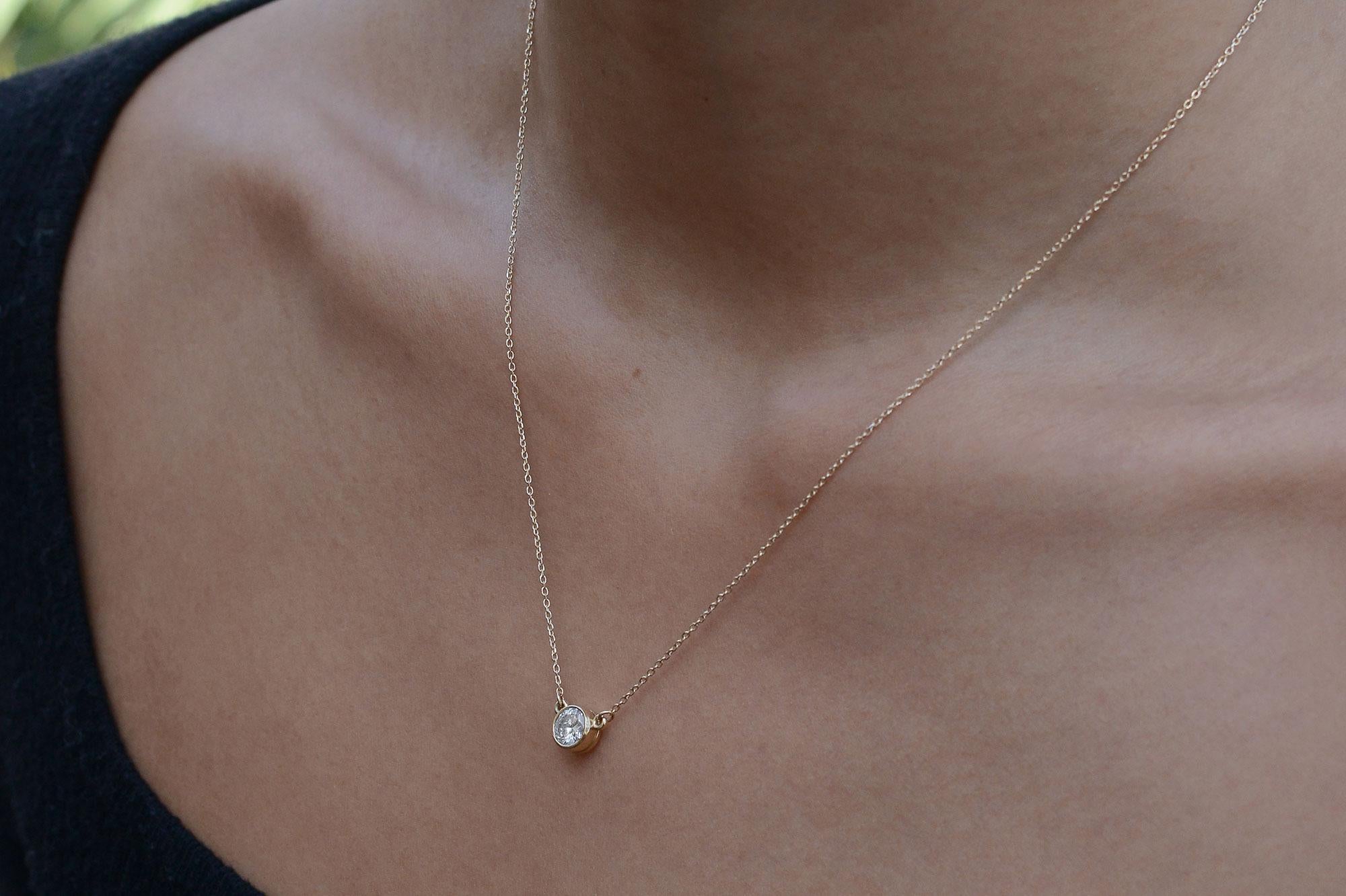 Contemporary Bezel Set Yellow Gold Diamond Solitaire Necklace