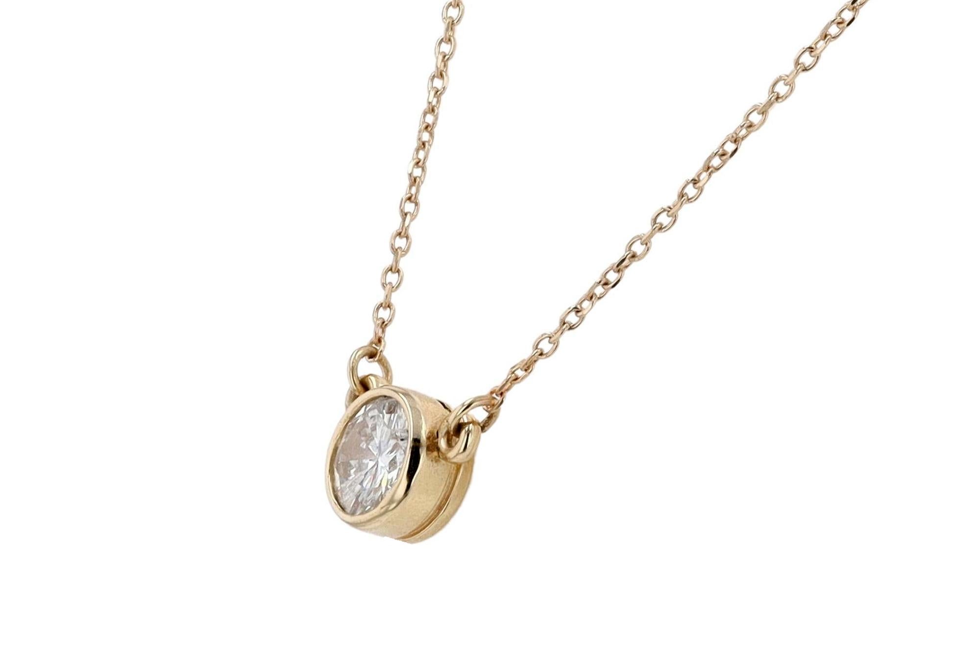 Bezel Set Yellow Gold Diamond Solitaire Necklace In New Condition In Santa Barbara, CA