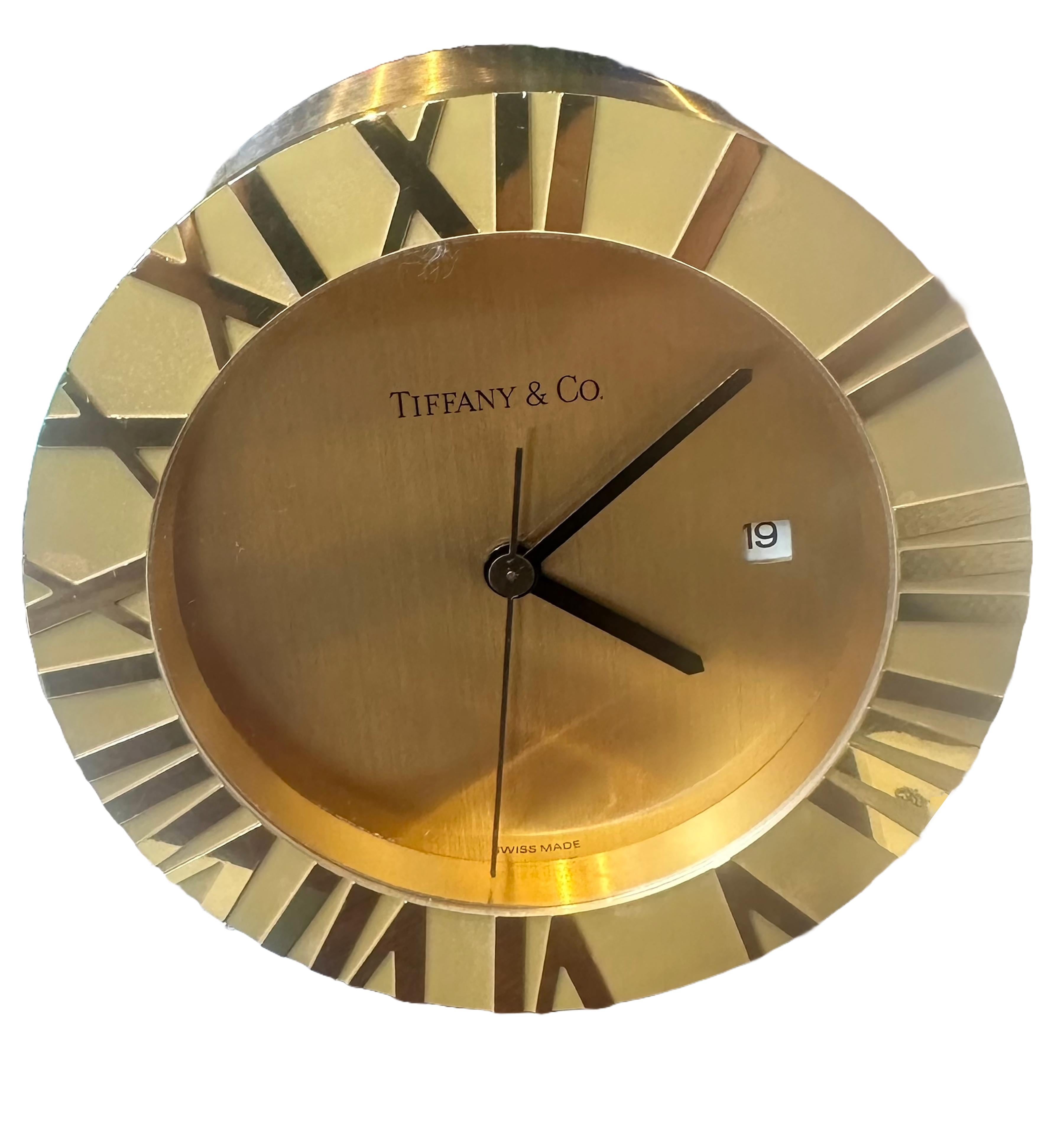 Tiffany Swiss Gold and Brass Atlas Table Clock 2