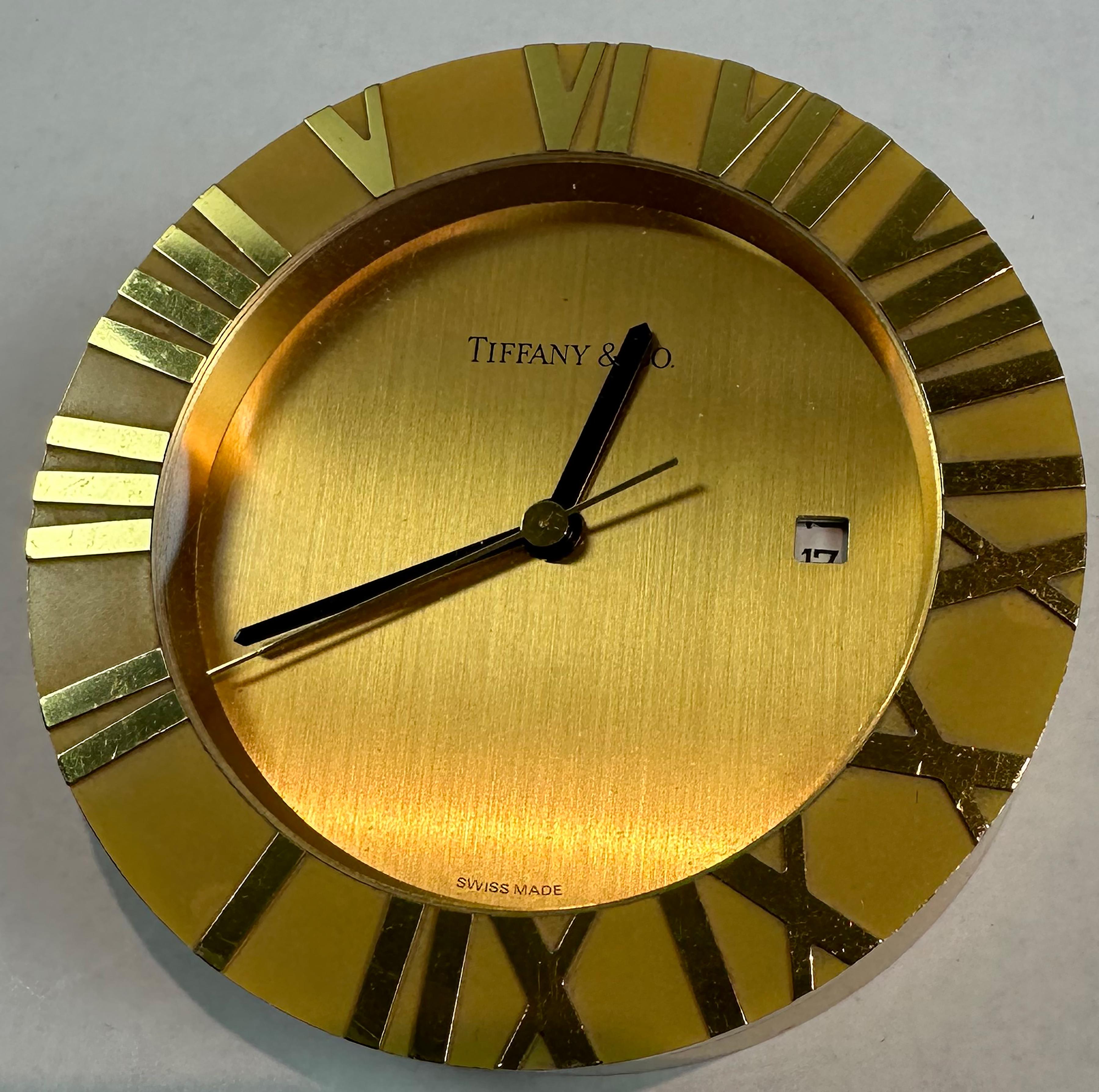 Tiffany Swiss Gold and Brass Atlas Table Clock 1