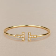 Tiffany T Diamond 18K Yellow Wire Bracelet Size S