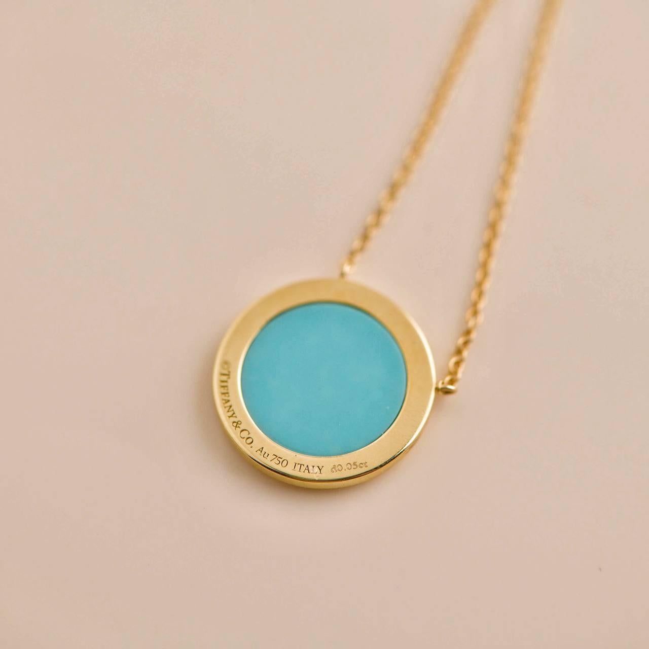 Tiffany T Diamond and Turquoise Circle Pendant In Excellent Condition For Sale In Banbury, GB