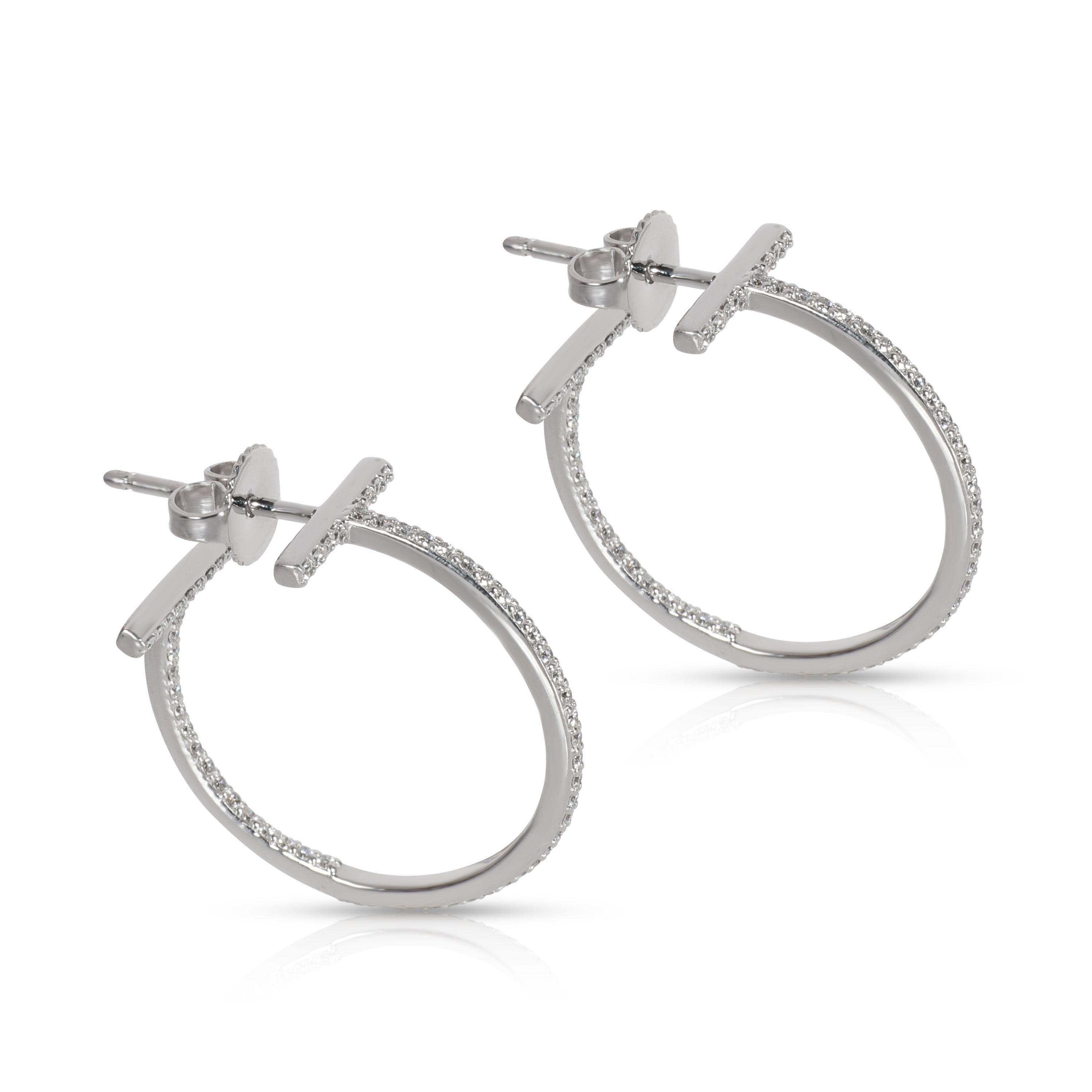 Tiffany & Co. T Diamond Hoop Earrings in 18 Karat White Gold 0.41 Carat In Excellent Condition In New York, NY