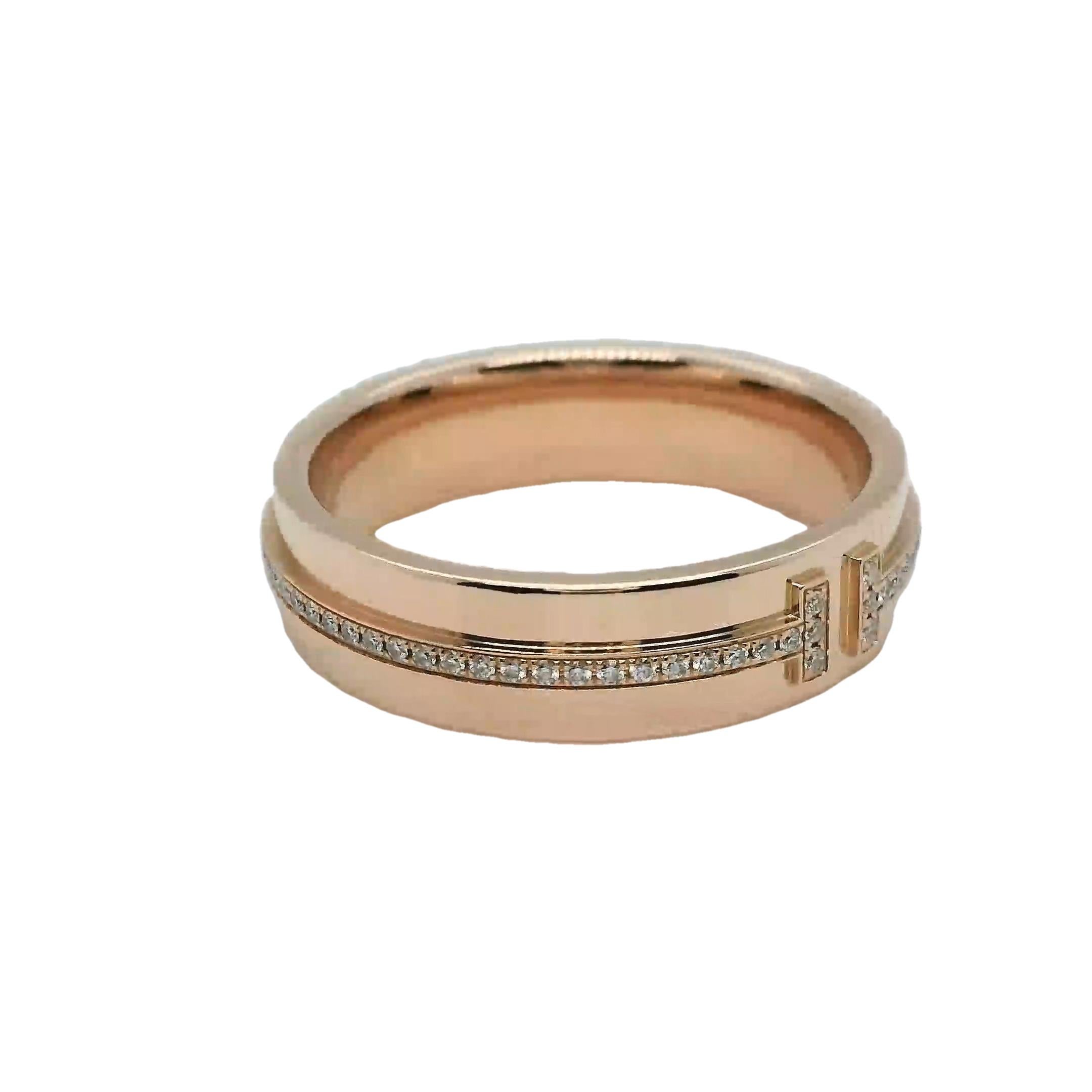Tiffany T Diamond Rose gold ring Model number: 60151041 In Excellent Condition For Sale In Addlestone, GB