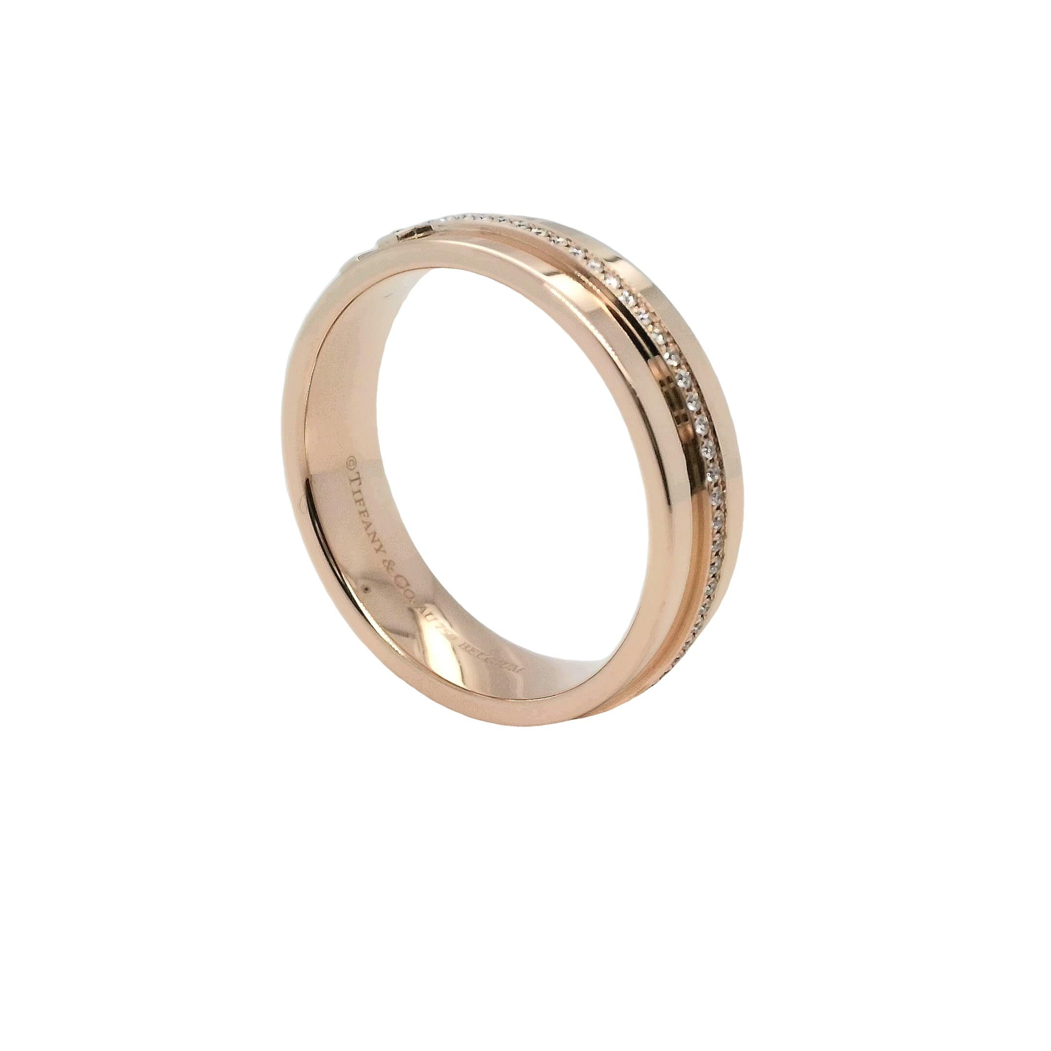 Women's or Men's Tiffany T Diamond Rose gold ring Model number: 60151041 For Sale