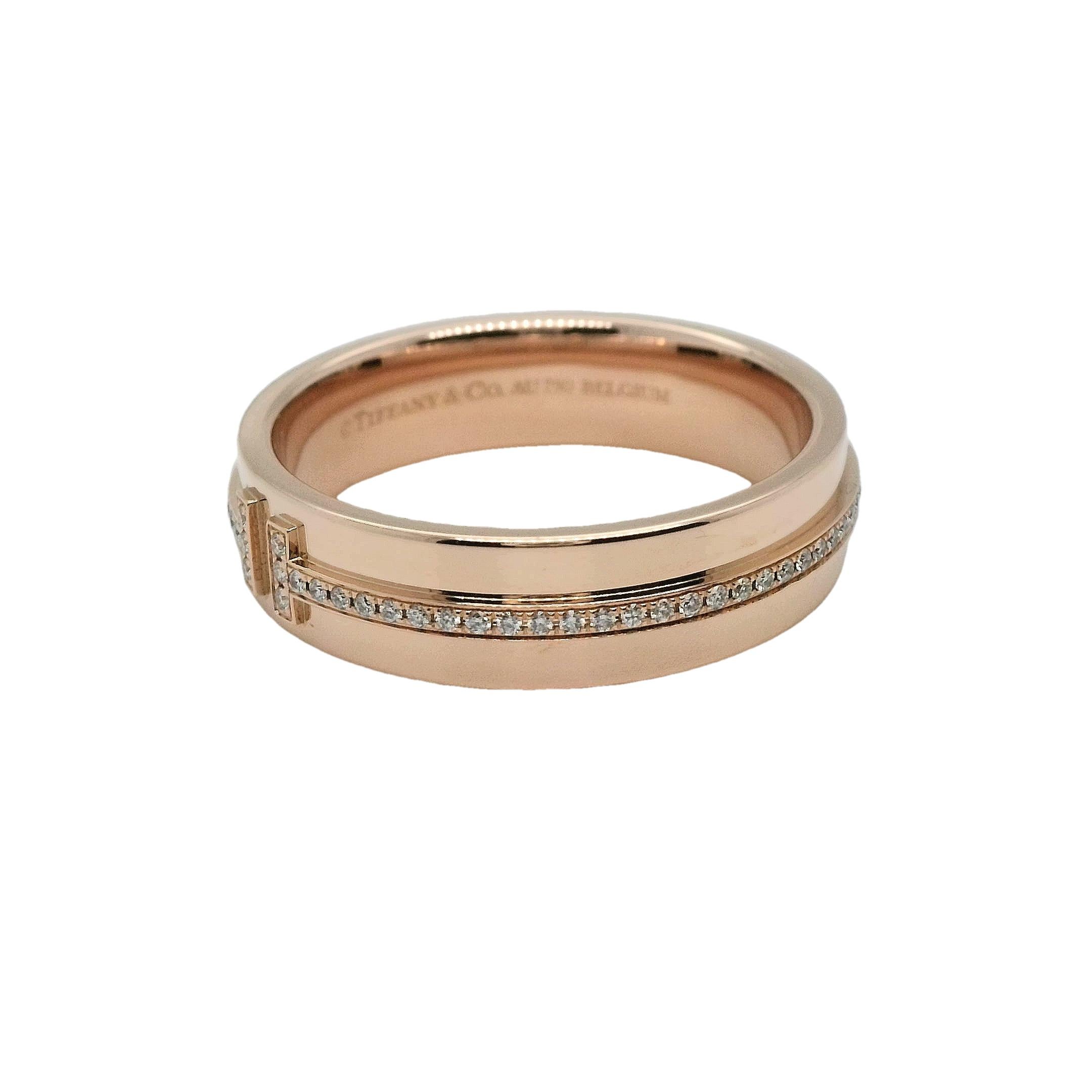 Women's or Men's Tiffany T Diamond Rose gold ring Model number: 60151041 For Sale