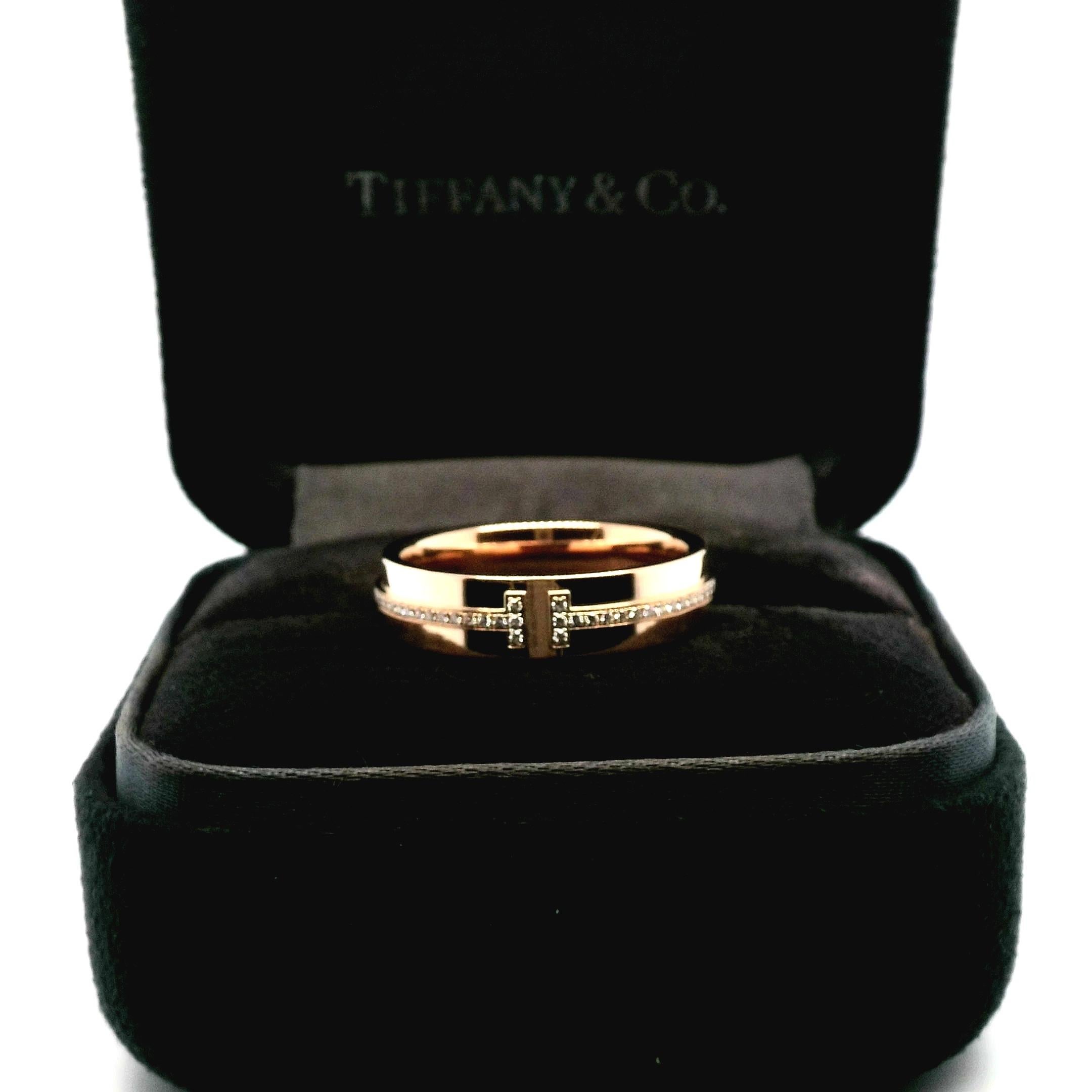 Contemporary Tiffany T Diamond Rose gold ring Model number: 60151041 For Sale