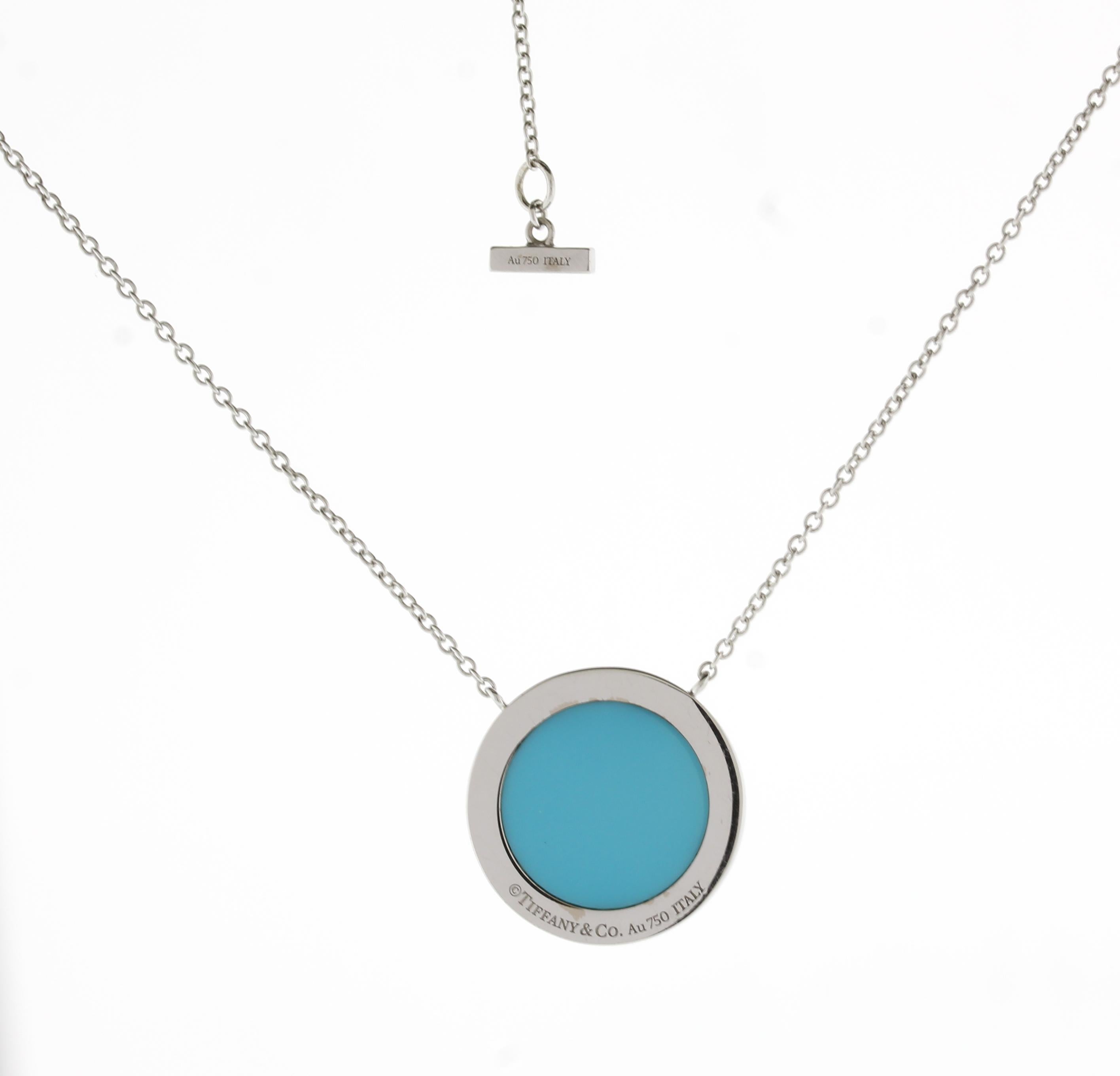 Brilliant Cut Tiffany & Co. T Diamond Turquoise Circle Pendant Necklace