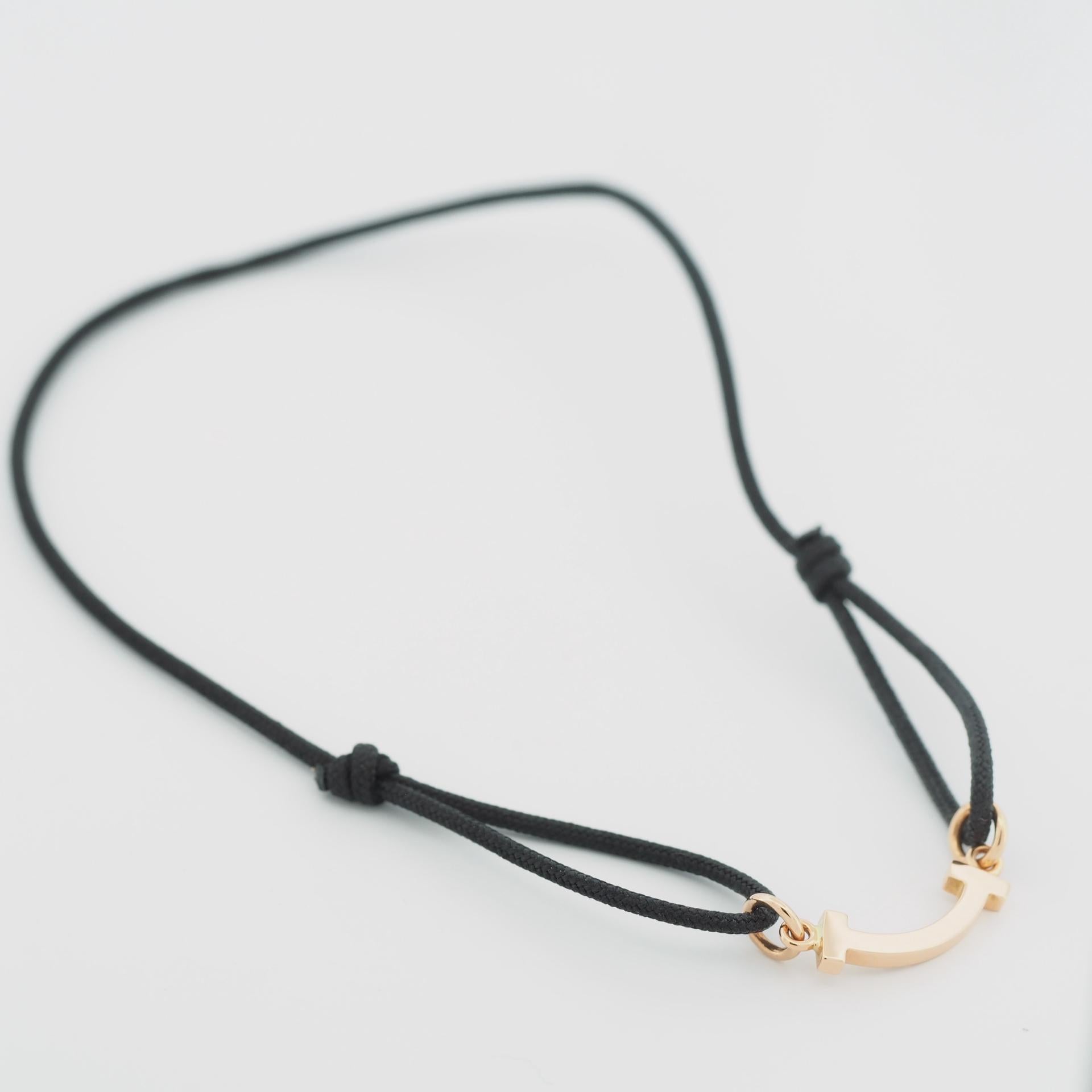 Pulsera Tiffany T Smile en oro rosa con cordón negro en Bueno Estado en Kobe, Hyogo