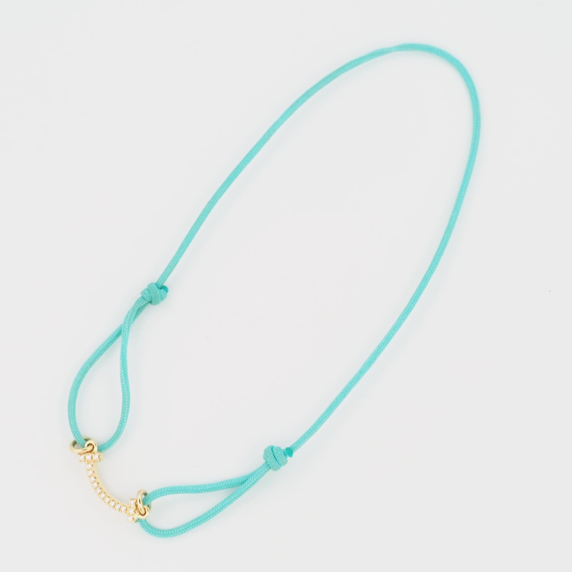 Tiffany T Smile Bracelet With Diamonds Yellow Gold Limited Edition Blue Cord In Good Condition In Kobe, Hyogo