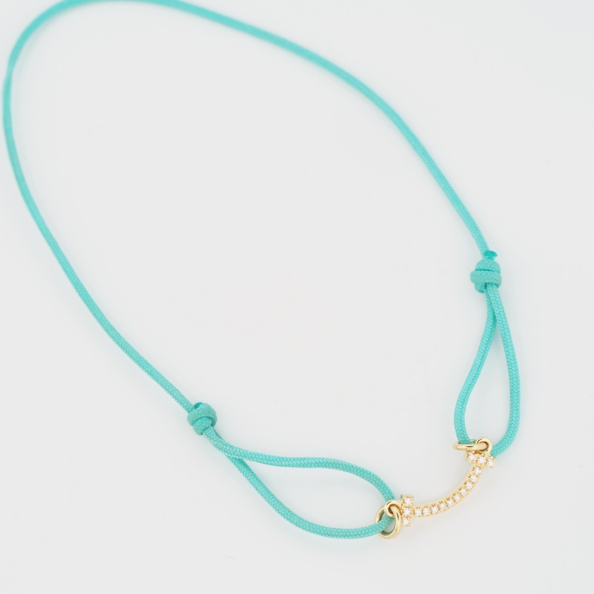 Women's or Men's Tiffany T Smile Bracelet With Diamonds Yellow Gold Limited Edition Blue Cord